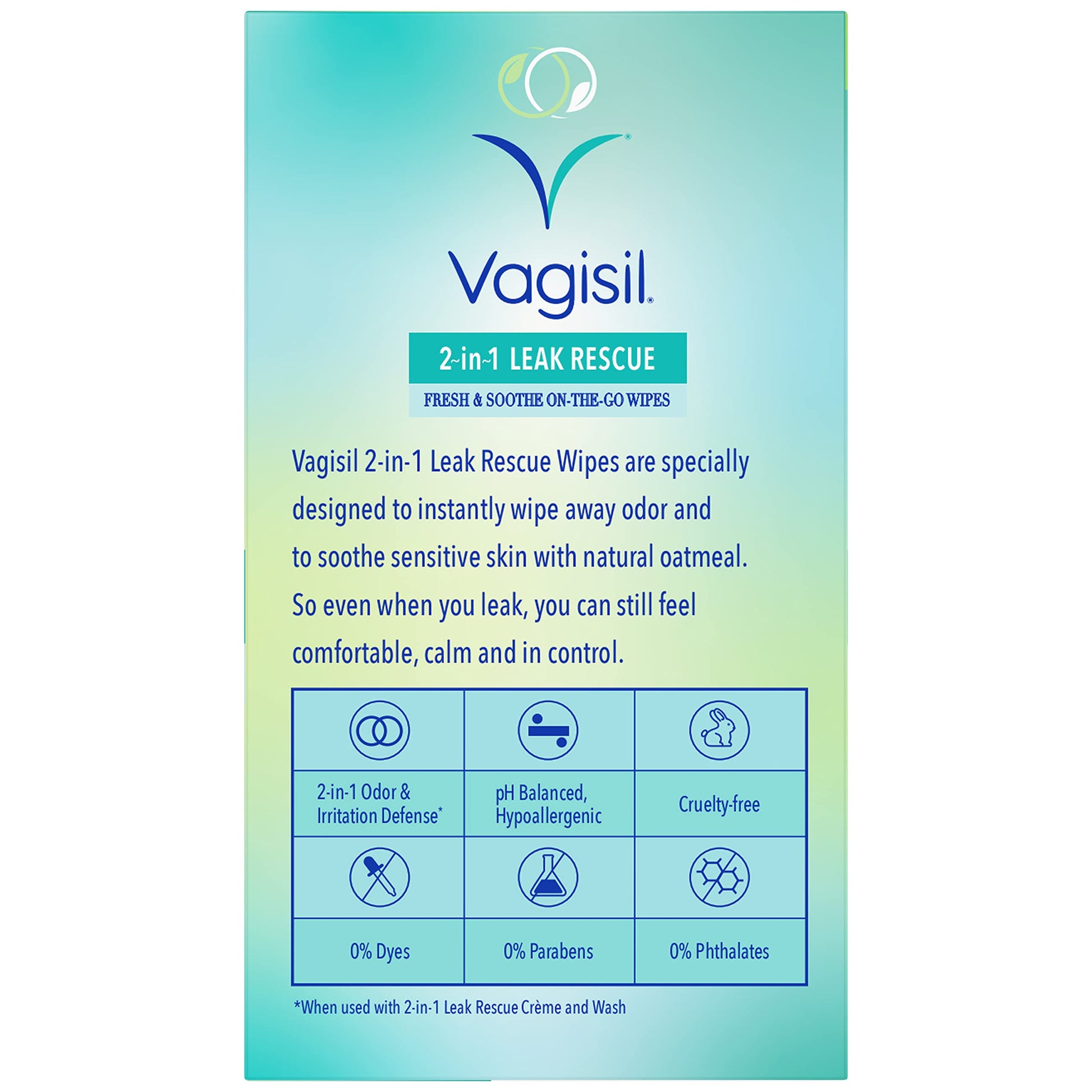 Vagisil 2-in-1 Leak Rescue Intimate Feminine Wipes for Women, Gynecologist Tested VagisilAu supplements