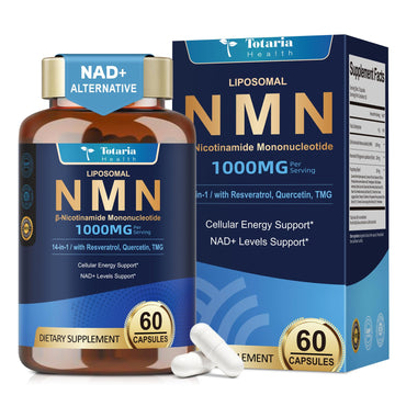 Totaria Liposomal NMN Supplement 1000mg, 14-in-1 NMN Resveratrol Complex with CoQ10, TMG, Quercetin, ALA, PQQ, Support NAD Levels, Cellular Energy & Healthy Aging, 60 Capsules, cGMP, Filler Free TotariaAu supplements