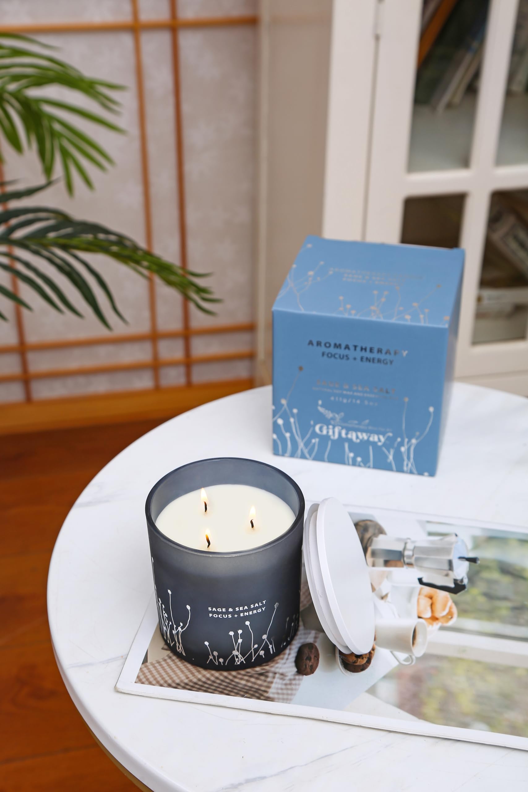 White Sage Sea Salt 3 Wick Candle 14.5 oz | Sage Candles for Cleansing House | Large Soy Candles GIFTAWAYAu supplements