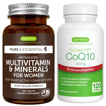 Multivitamin & Minerals for Women + High Absorption CoQ10 100mg 120 Softgels Energy Bundle, Sustained Release Advanced Multivitamin Igennus Healthcare NutritionAu supplements