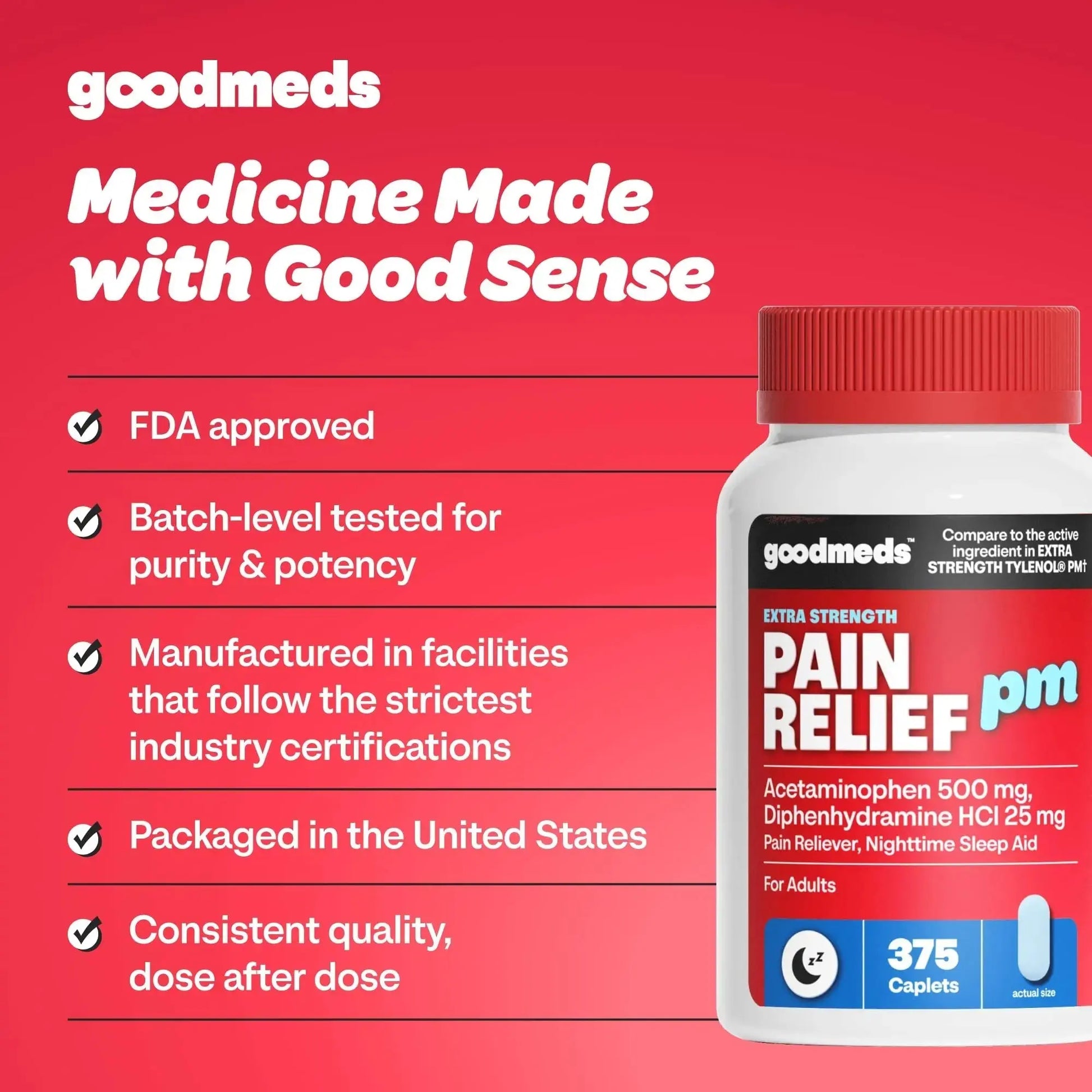GoodMeds Compare to Tylenol PM PM Pain Reliever & Sleep Aid, Generic Acetaminophen 500mg, Fast-Acting, Extra Strength for Headaches, Migraines, Aches | Non-Habit Forming (375 Count) GoodMedsAu supplements