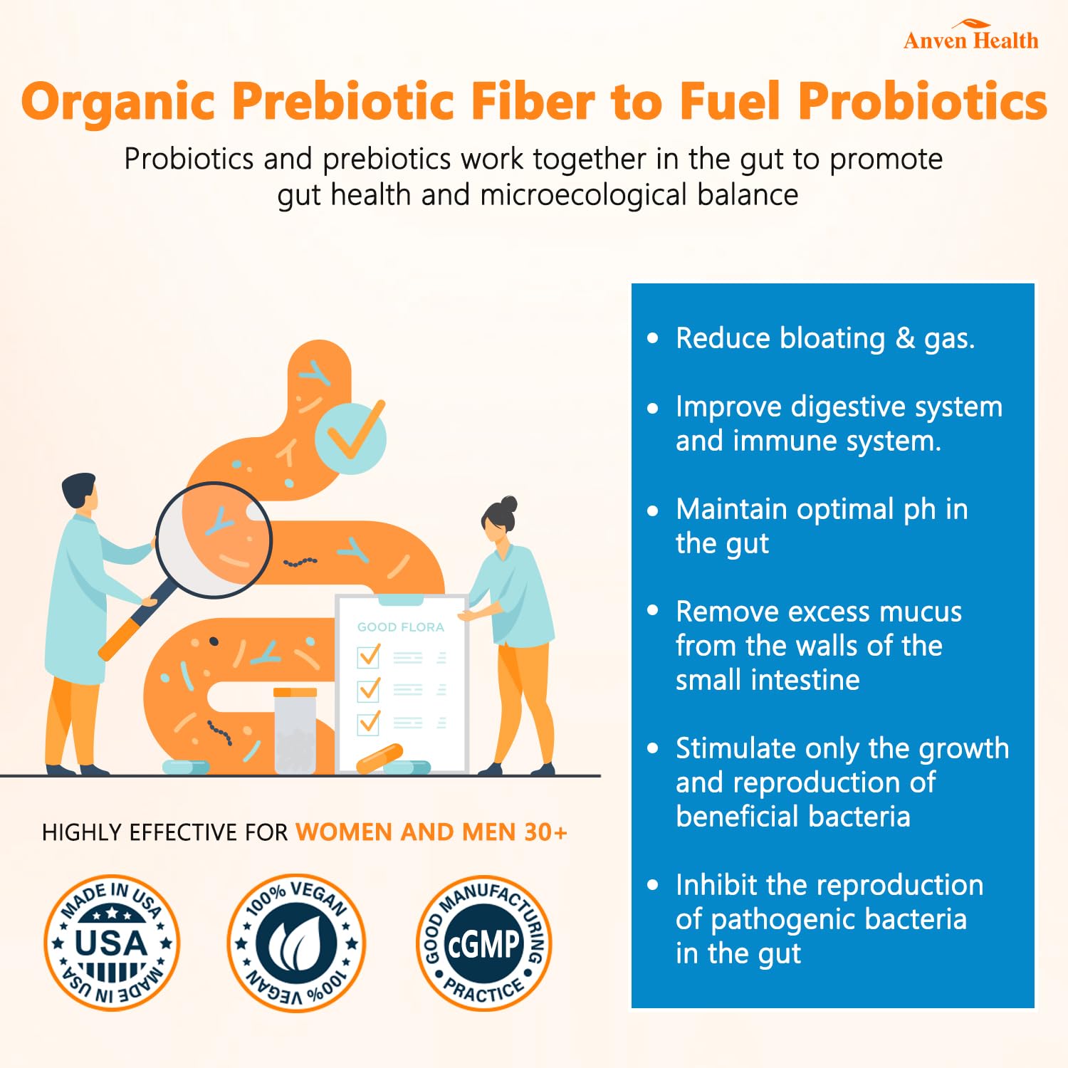 Anven Health 60 Billion Probiotics for Women and Men 19 Strains 5 Organic Prebiotics for Gut Digestive & Immune Health, Supports Diarrhea Gas Bloating, Vegan Probiotic Supplement Formula丨120 Caps Anven HealthAu supplements