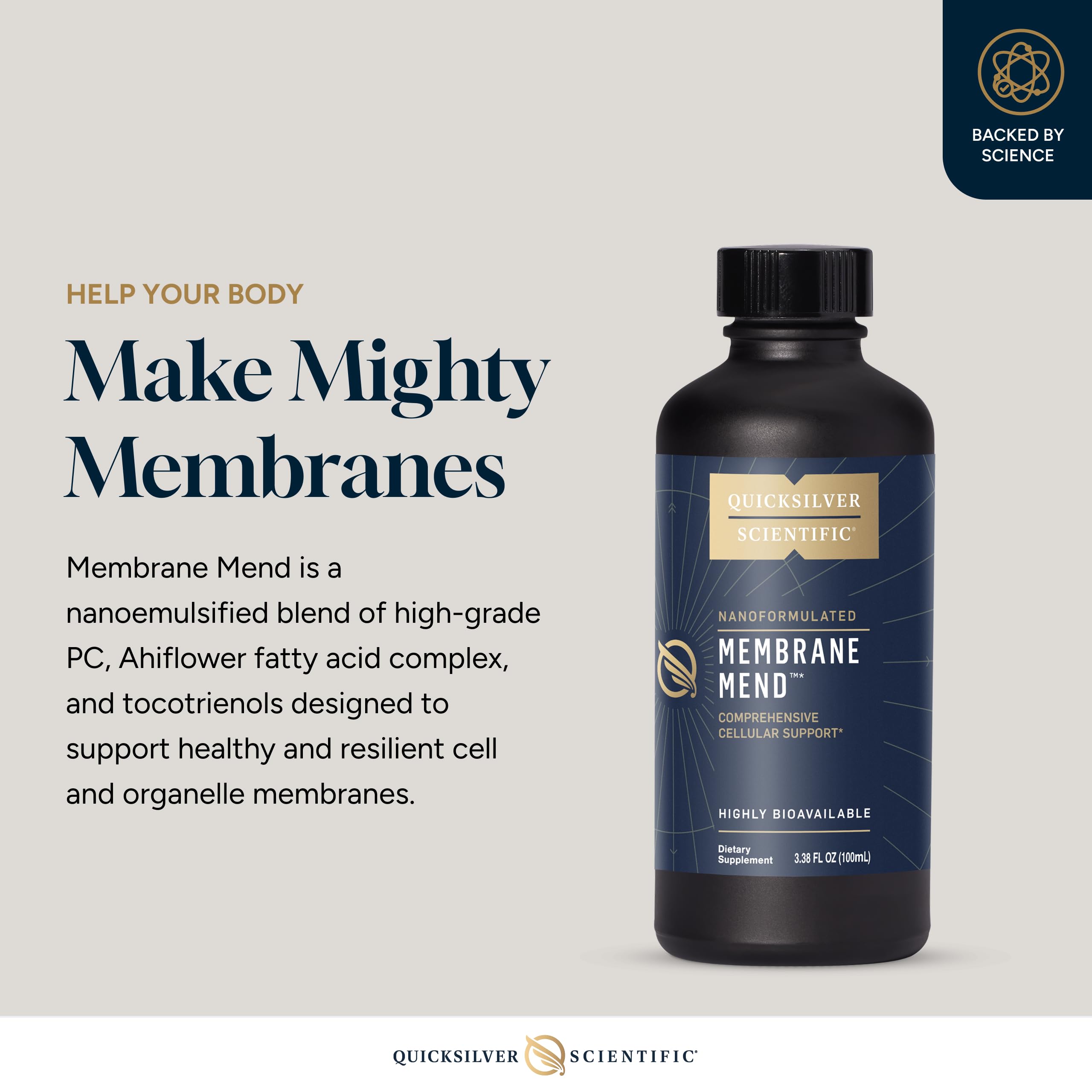 Quicksilver Scientific Membrane Mend - Brain, Cellular & Healthy Aging Support with Phosphatidyl Choline (PC), Vitamin E Tocotrienols, Ahiflower Oil & Astaxanthin Supplements (3.38oz / 100ml) Quicksilver ScientificUS supplements