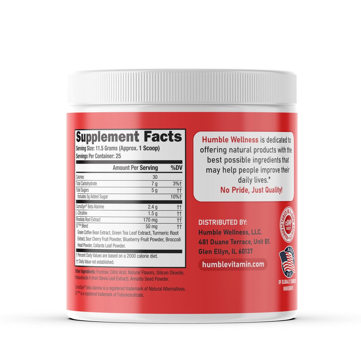 Humble Wellness Pre-Workout: Increase Focus, Decrease Mental Fatigue, Supports Nitric Humble WellnessUS supplements