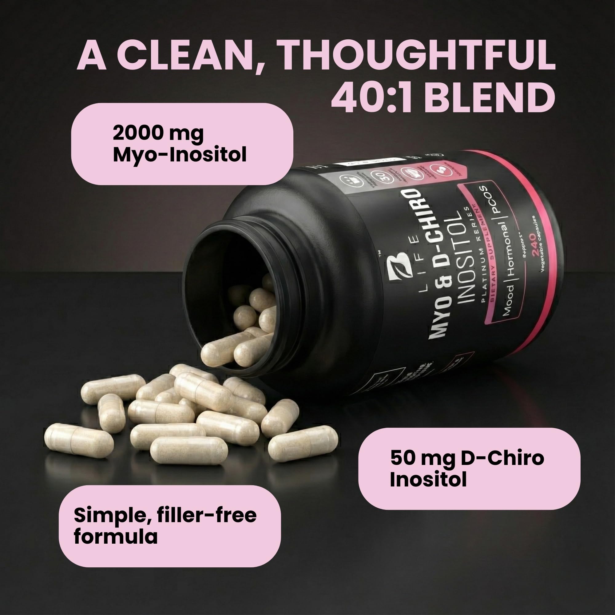 B Life Company Myo-Inositol & D-Chiro Inositol 40:1 for Women | I Inositol Supplement for Women | Hormone Balance, Fertility & Cycle | Vitamin B8, Insulin & Flo Ovarian Support | 240 Caps B Life CompanyAu supplements