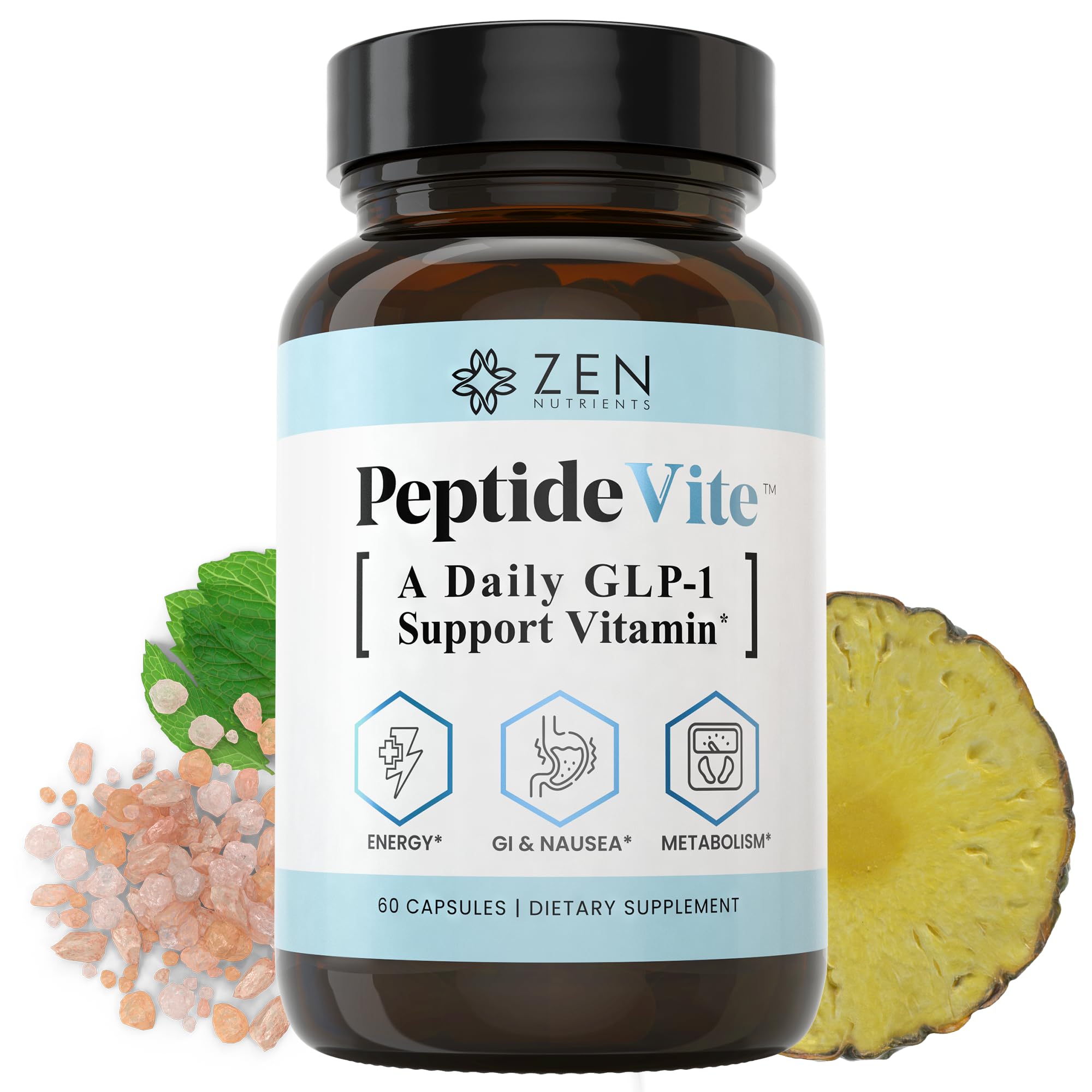 Zen Nutrients PeptideVite GLP-1 Support Vitamin for Gut Health with Probiotics, Bromelain, Chromium Picolinate & Organic Ginger (60 Capsules) Zen NutrientsAu supplements