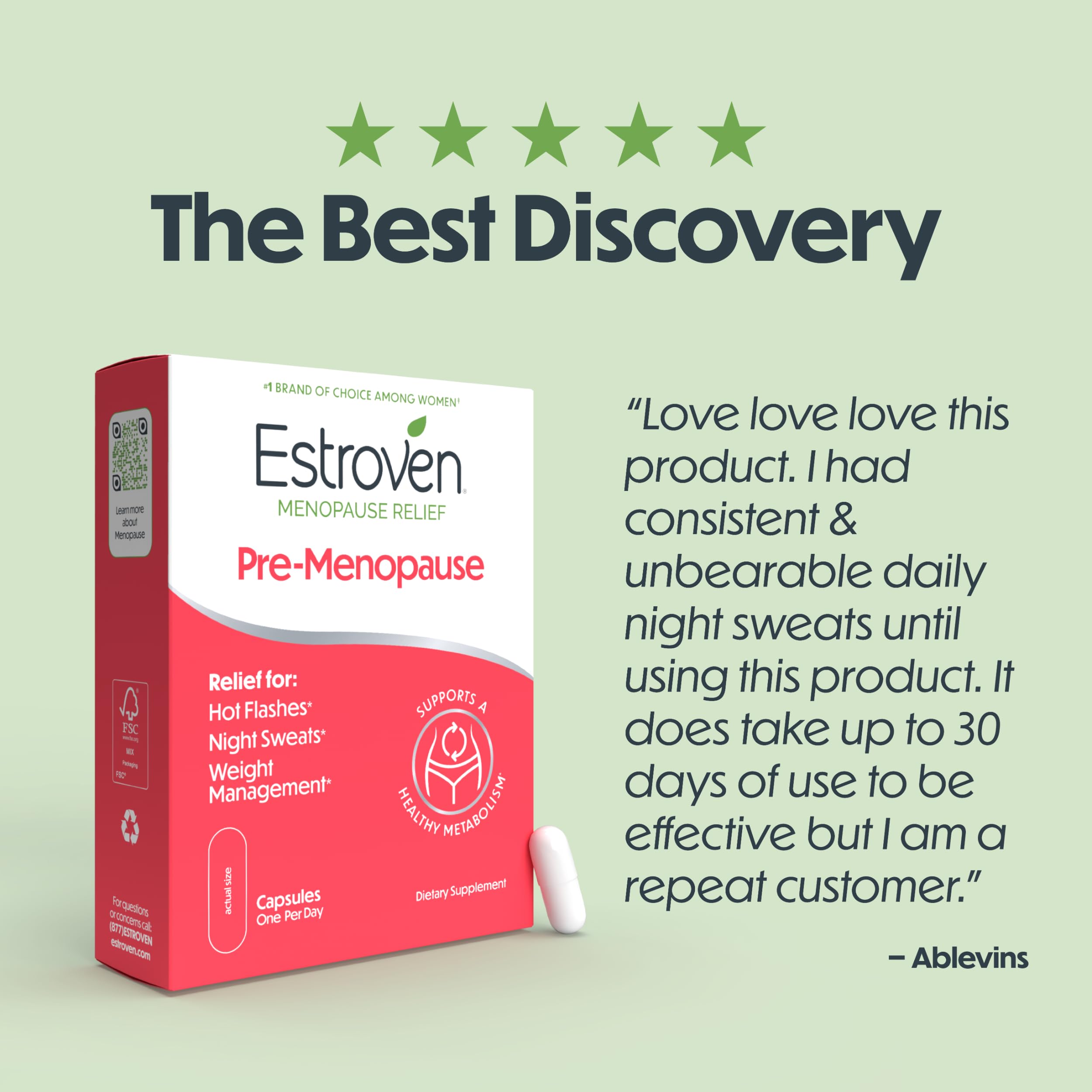 Estroven Pre-Menopause Relief, 30 Ct., Clinically Proven Ingredients, Provides Menopause Relief plus Night Sweats & Hot Flash Relief, Drug-Free or Estrogen Free EstrovenAu supplements