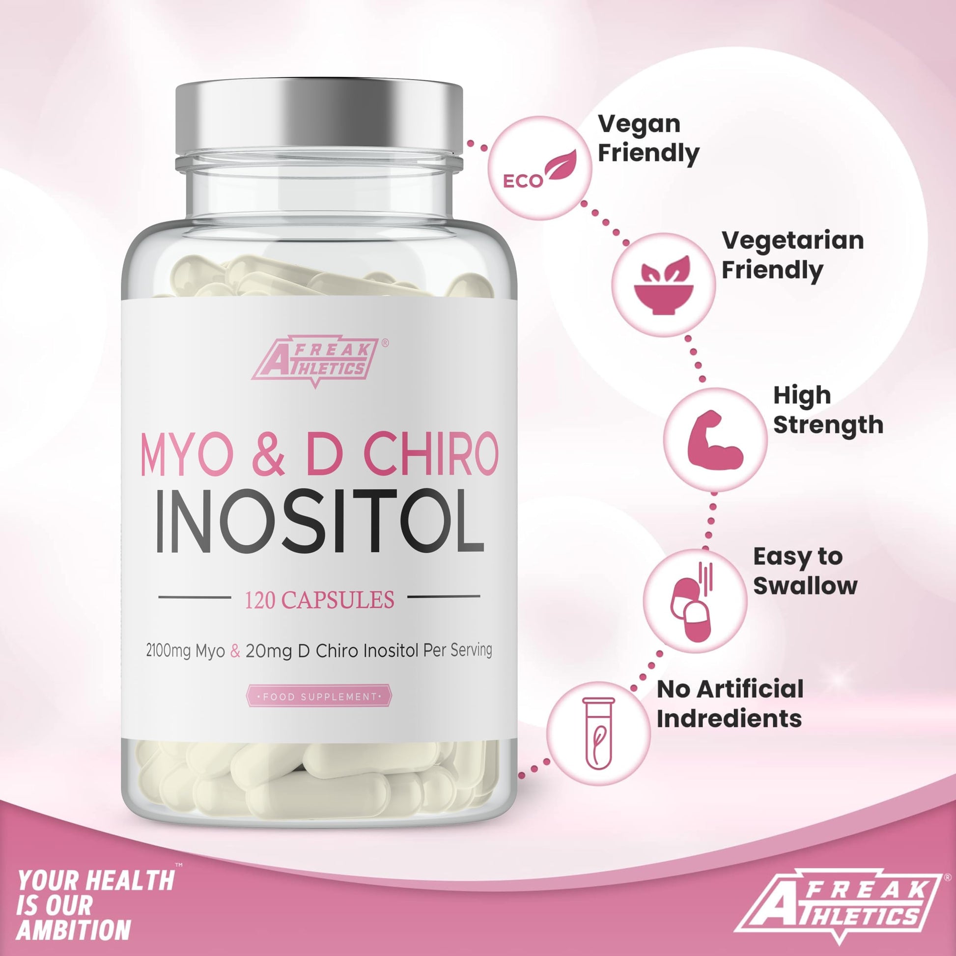 Myo-Inositol & D Chiro Inositol - Supports Women with PCOS -120 Capsules - Promotes Freak AthleticsUS supplements