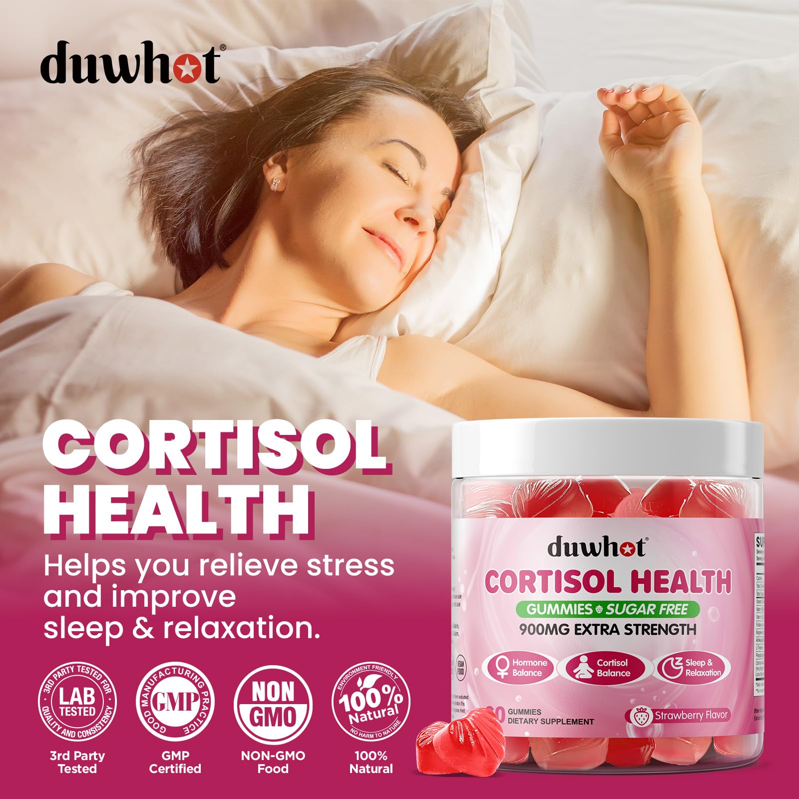 duwhot Cortisol Gummies, 15 in 1 Lower Cortisol Supplements for Women, w. Ashwagandha, Magnesium, Phosphatidylserine, Folate for Hormone Balance, Mood, Focus, Sleep Support, Sugar Free, Vegan, 60 duwhotAu supplements