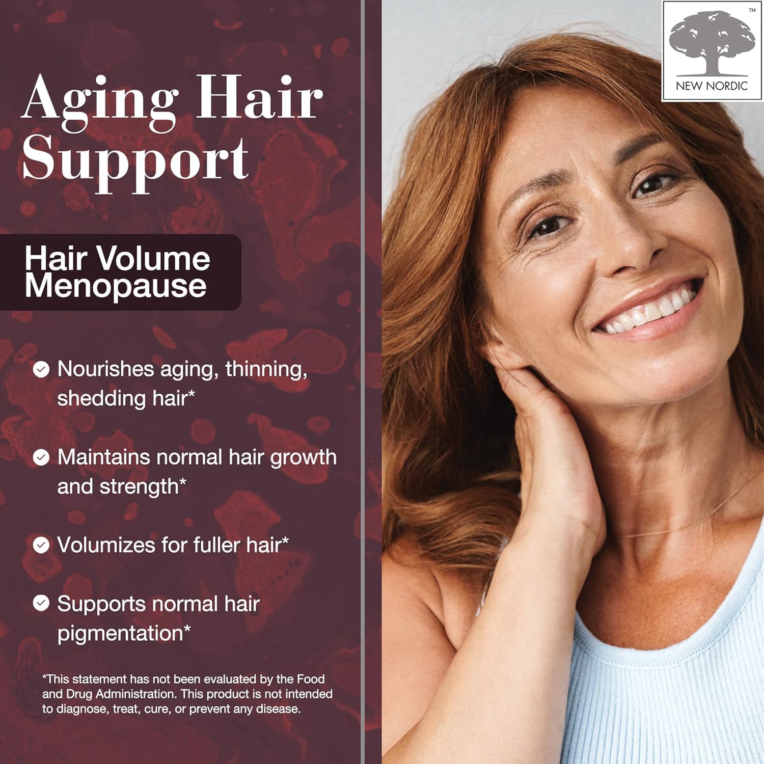 New Nordic Hair Volume Menopause, Supports Healthy Hair Growth During and After Menopause, Pine Bark and Annurca Apple Extract, 30 Tablets NEW NORDICAu supplements