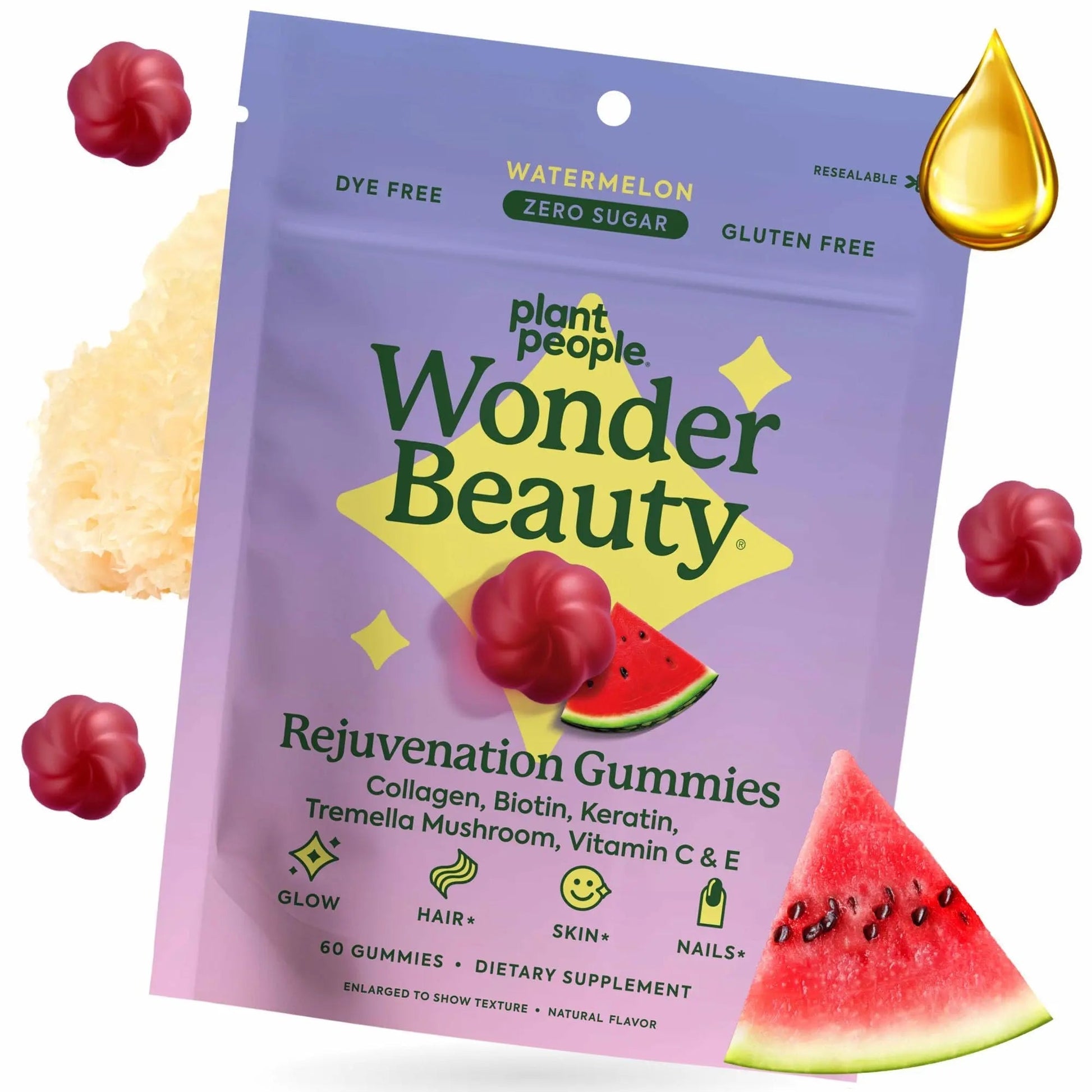 Plant People WonderBeauty Hair, Skin & Nails Rejuvenation Gummies with Tremella Mushroom, Marine Collagen Peptides Plant PeopleAu supplements