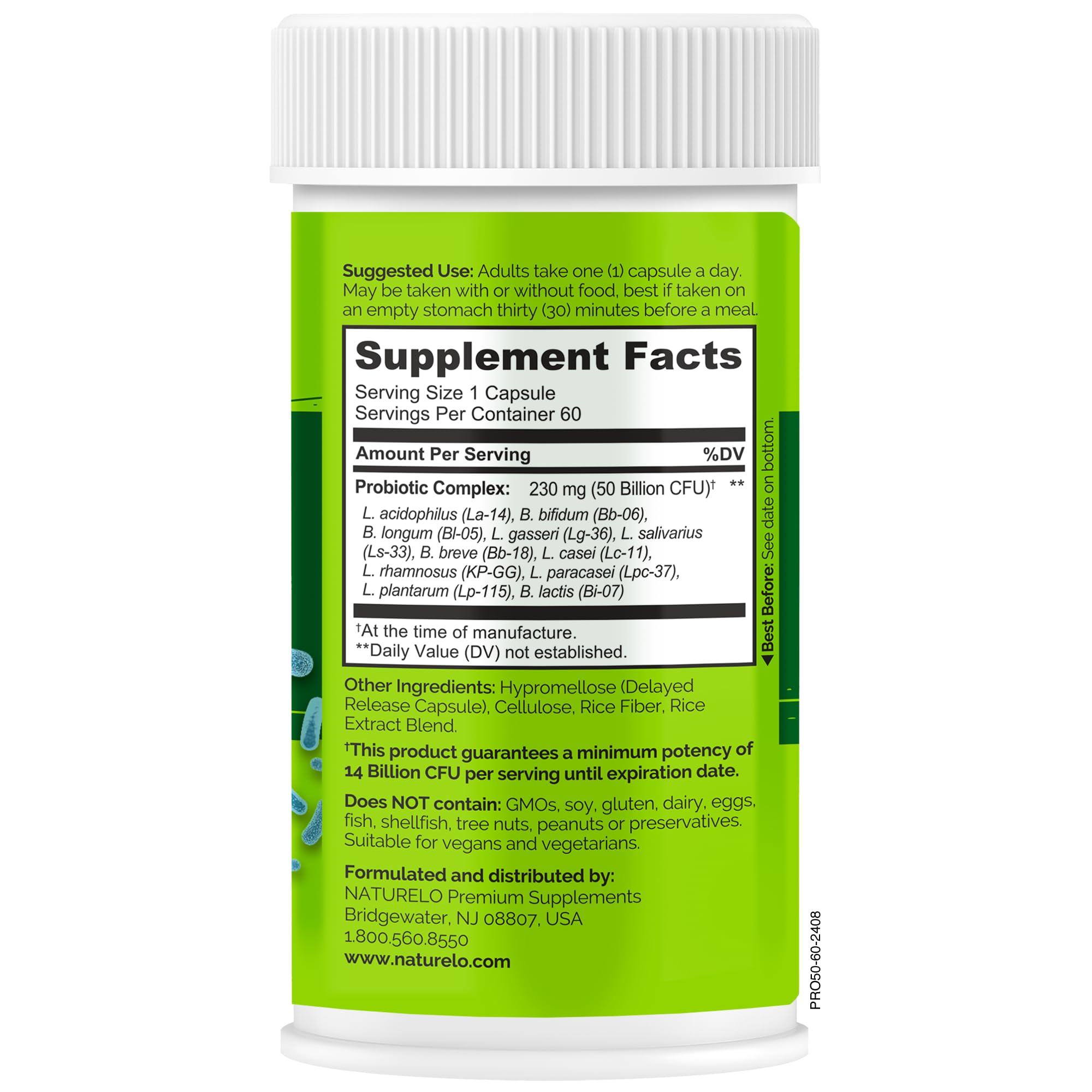 NATURELO Probiotics for Digestive Health, 50 Billion CFU, 60 Vegetarian Capsules, 11 Strains, Daily Use Supplement, Delayed Release, No-Fridge, Boosts Immune System, Probiotics for Women & Men NATURELOAu supplements