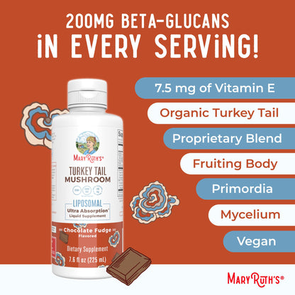 MaryRuth Organics Turkey Tail Mushroom Supplement | Ultra Absorption Liposomal | Full Spectrum | 200mg Beta-Glucans Per Serving | Vegan | 7.6 oz | 15 Servings MARYRUTH'SUS supplements