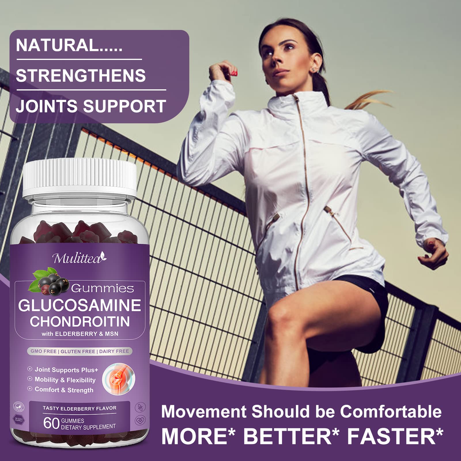 Mulittea Glucosamine Chondroitin Gummies - Extra Strength Joint Support Supplement with MSM & Elderberry for Natural Joint, Antioxidant Immune Support for Adults, Men & Women-(2 Pack) MulitteaAu supplements