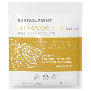 Revival Point Florasweets Gold Chocolate Bites with Probiotic + Postbiotic Stains DE111 & BPL1 - Indivally Wrapped - Supports Digestive & Gut Health Bacillus subtilis (1) Revival PointAu supplements