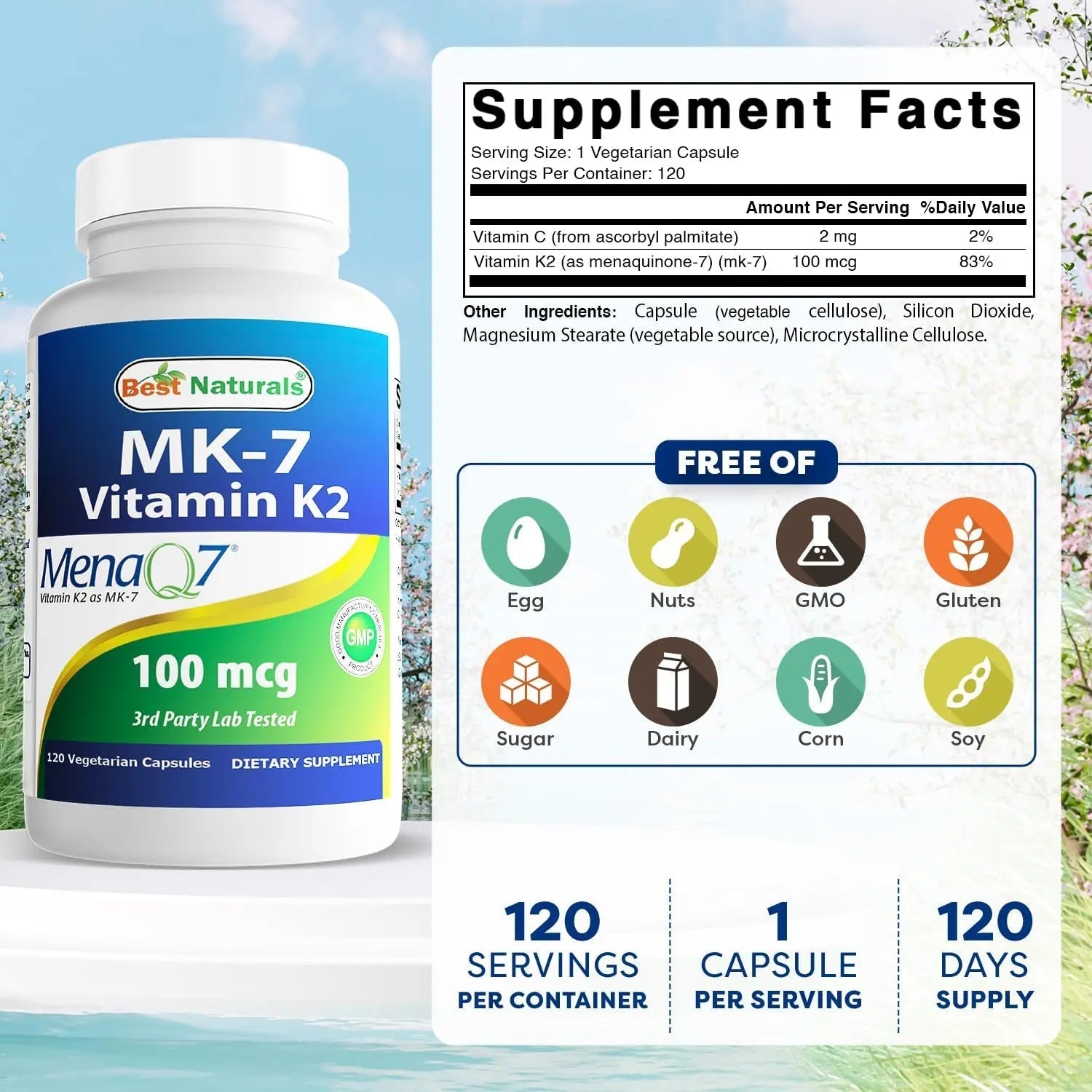 Best Naturals MK-7 Vitamin K2 100 mcg 120 Vcaps Best NaturalsAu supplements