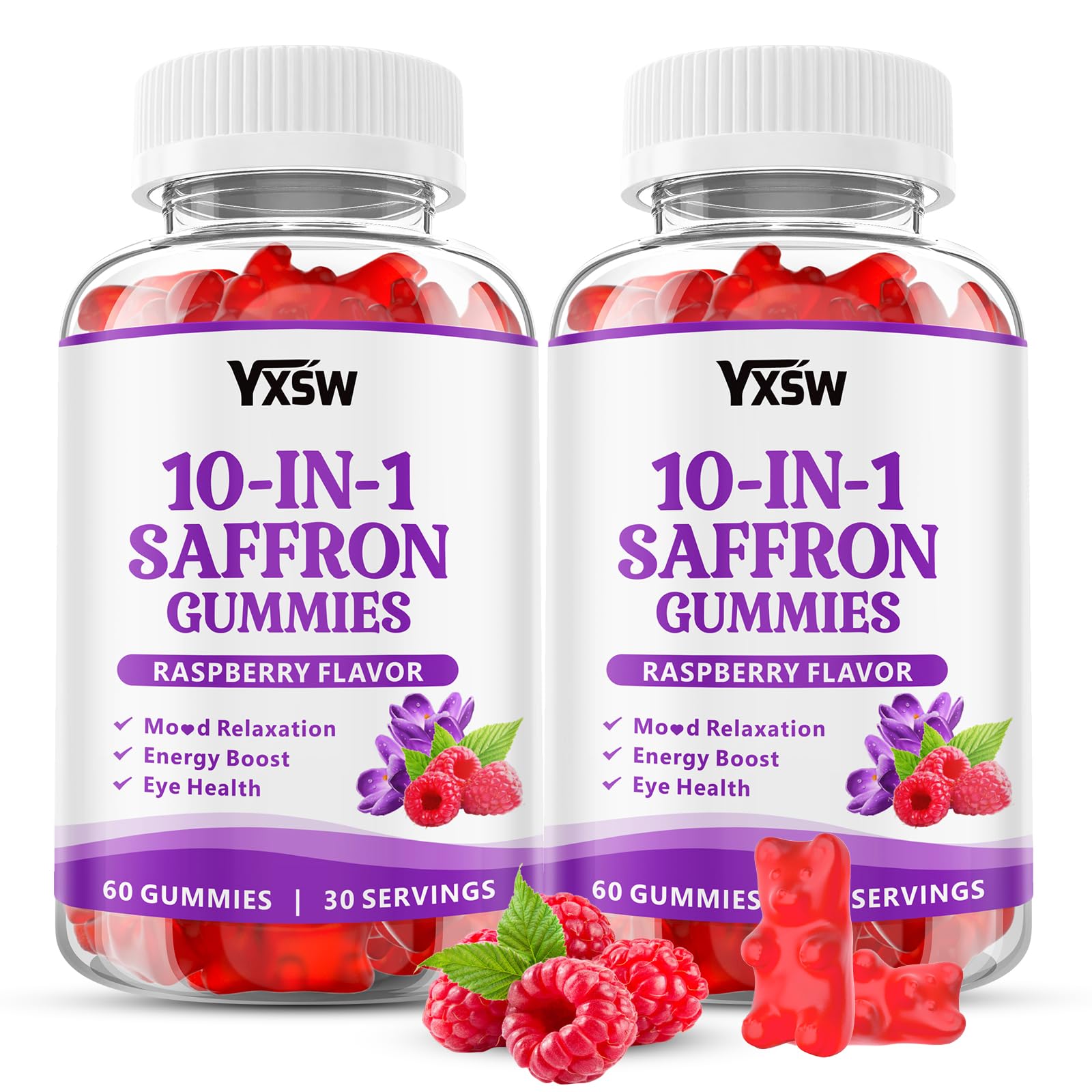YXSW Saffron Gummies, Saffron Supplements for Kids & Adults with Ashwagandha, L-Theanine, Lemon Balm, Vitamin D3, B6, Magnesium & Zinc - Support Focus, Relaxation, Raspberry Flavor, 120 Count YXSWAu supplements