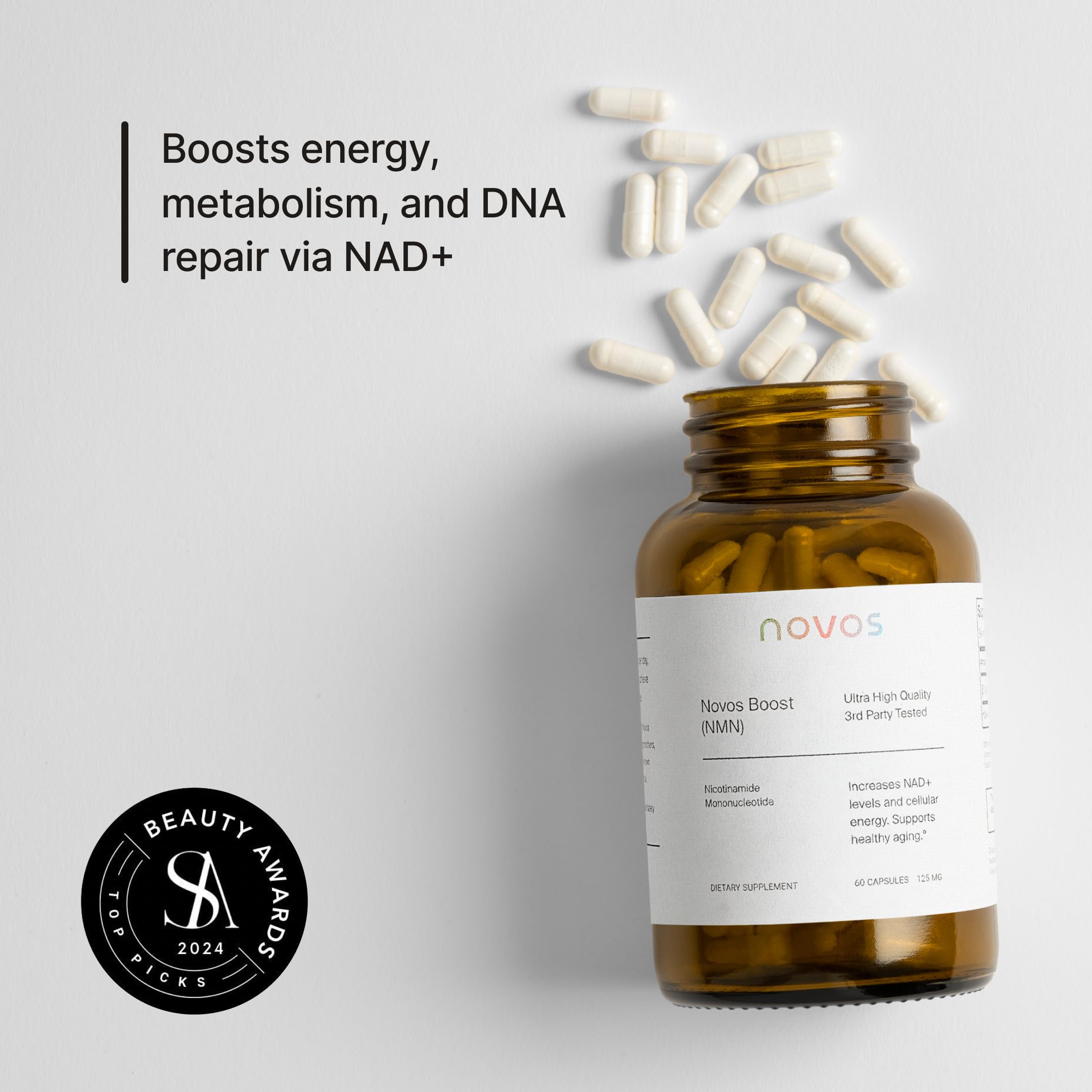 Novos Boost NMN - Contains 250 mg of High-Purity NMN, 60 Capsules, Supports Cellular Repair and DNA Protection, Boosts NAD+ NovosAu supplements