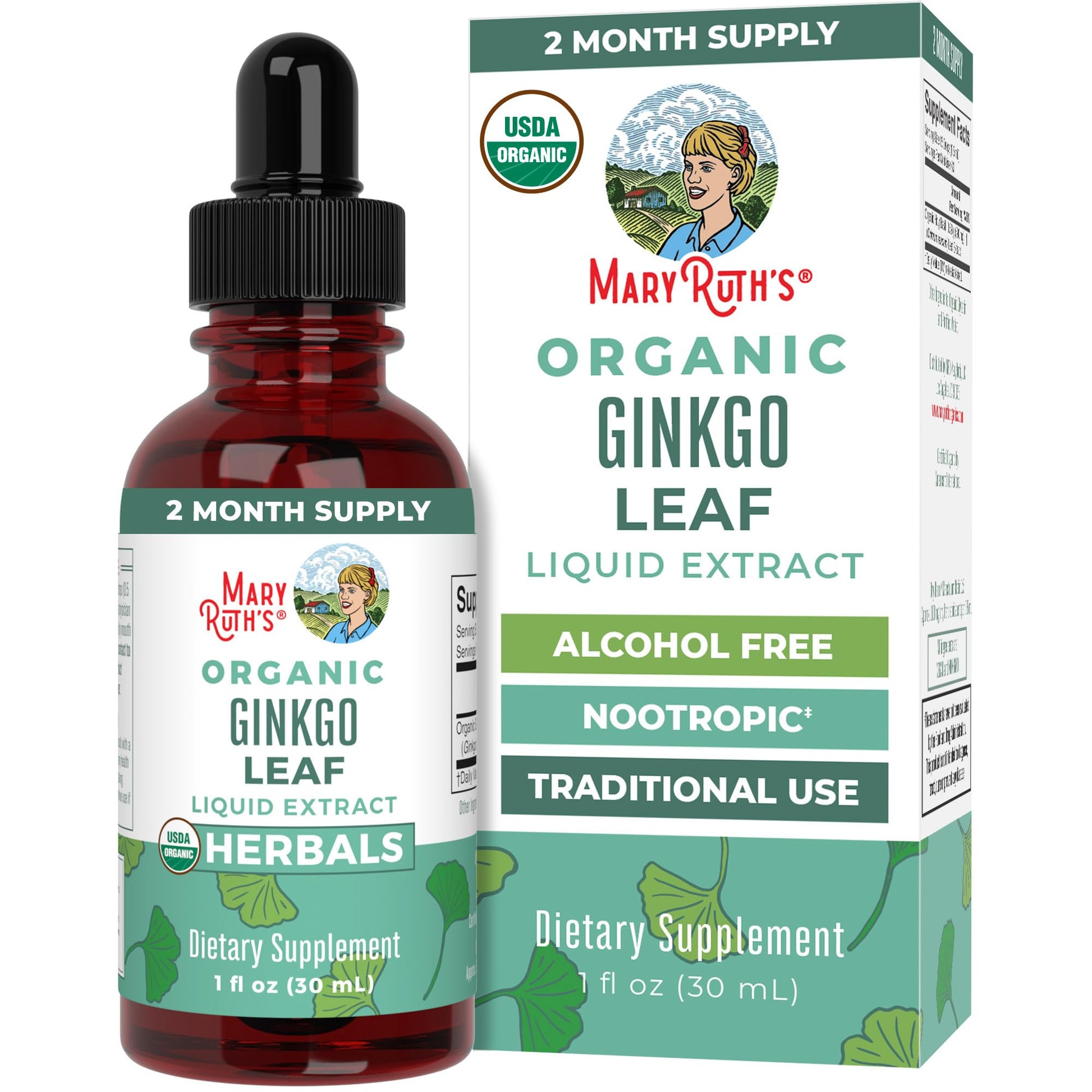 MaryRuth Organics Ginkgo Leaf Liquid Drops | Herbal Supplement | Nootropic | Circulatory System & Nervous System Health | USDA Organic | Non-GMO | Vegan | 60 Servings MARYRUTH'SUS supplements