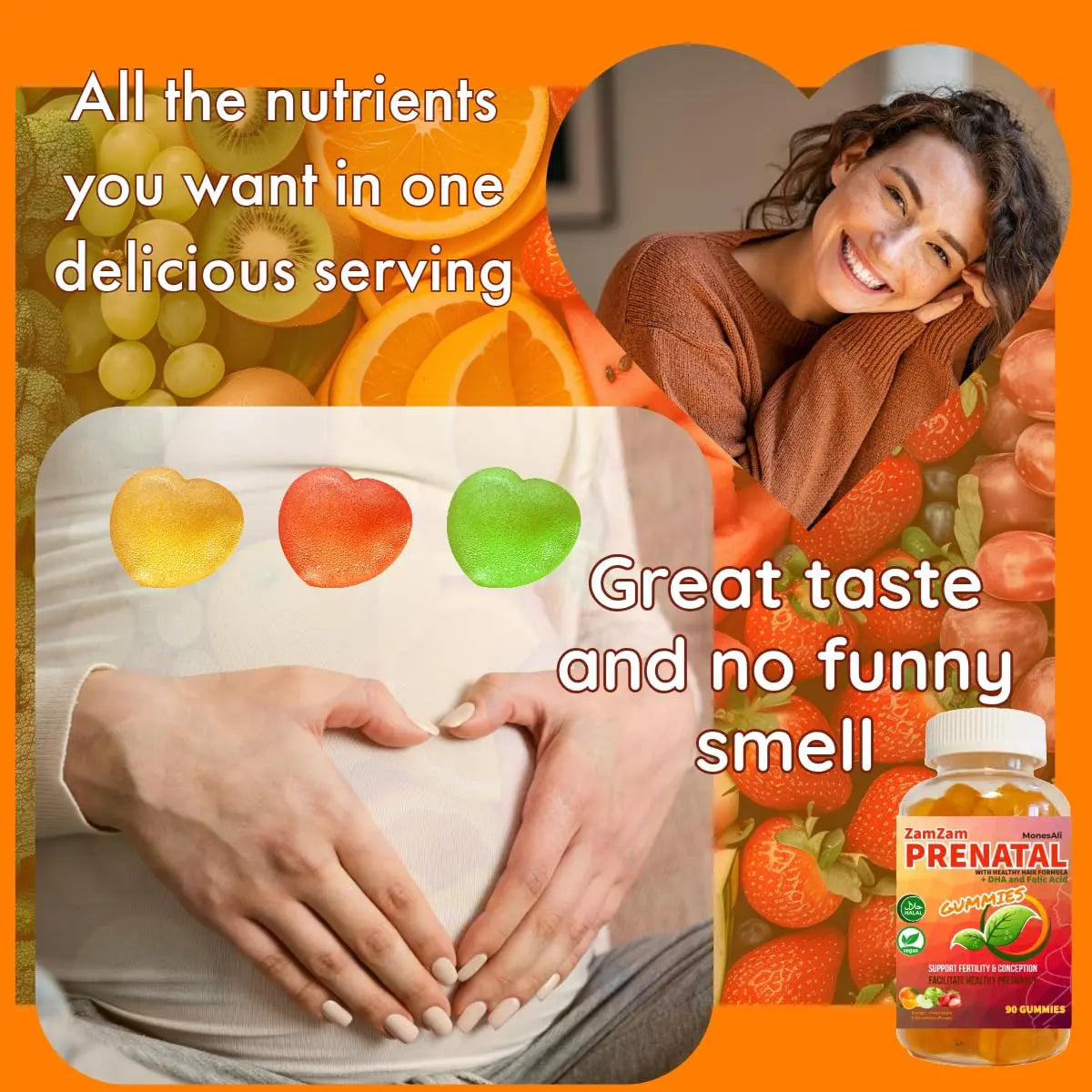 MonesAli Prenatal Gummies for Women Vitamins| & Postnatal | Vegan, Halal, Gelatin Free | with Folate, Iron & Biotin | MonesAliAu supplements