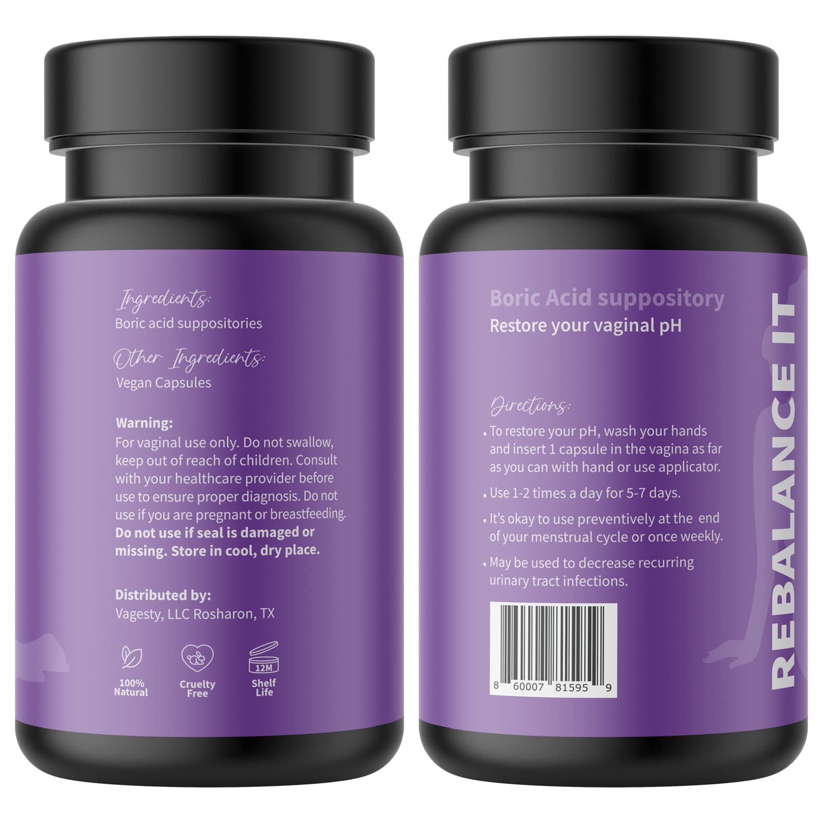 Vagesty Jewelz boric Acid Vaginal Suppositories, 100% Pure boric Acid, rebalance Vaginal pH VagestyAu supplements