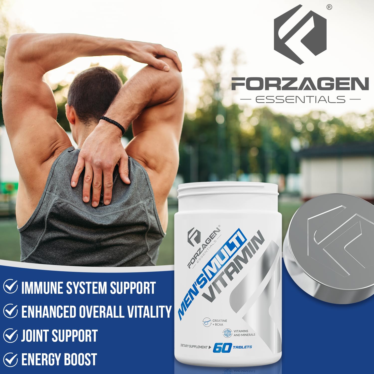 Forzagen Essentials Men's Multivitamin with Creatine and BCAA, Complete Vitamin and Mineral Complex, 60 Tablets ForzagenAu supplements