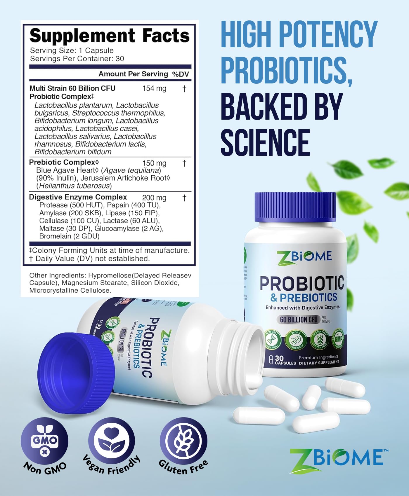 Prebiotics and Probiotics for Men & Women – 60 Billion CFU with 10 Strains – Pre and Probiotics with Acidophilus for Immune, Gut Health, Digestive Support, Constipation,Diarrhea, Gas & Bloating -30ct ZBIOMEAu supplements