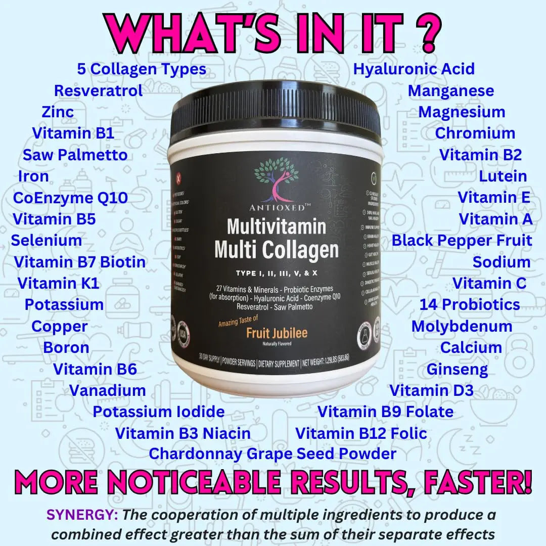 Antioxed Multi Collagen Multivitamin for Women+Men, Keto, Skin, Joint, Cognitive, Heart, Sensual, & Immune Health, Hydrolyzed Peptides, Antioxidants, Probiotics AntioxedAu supplements