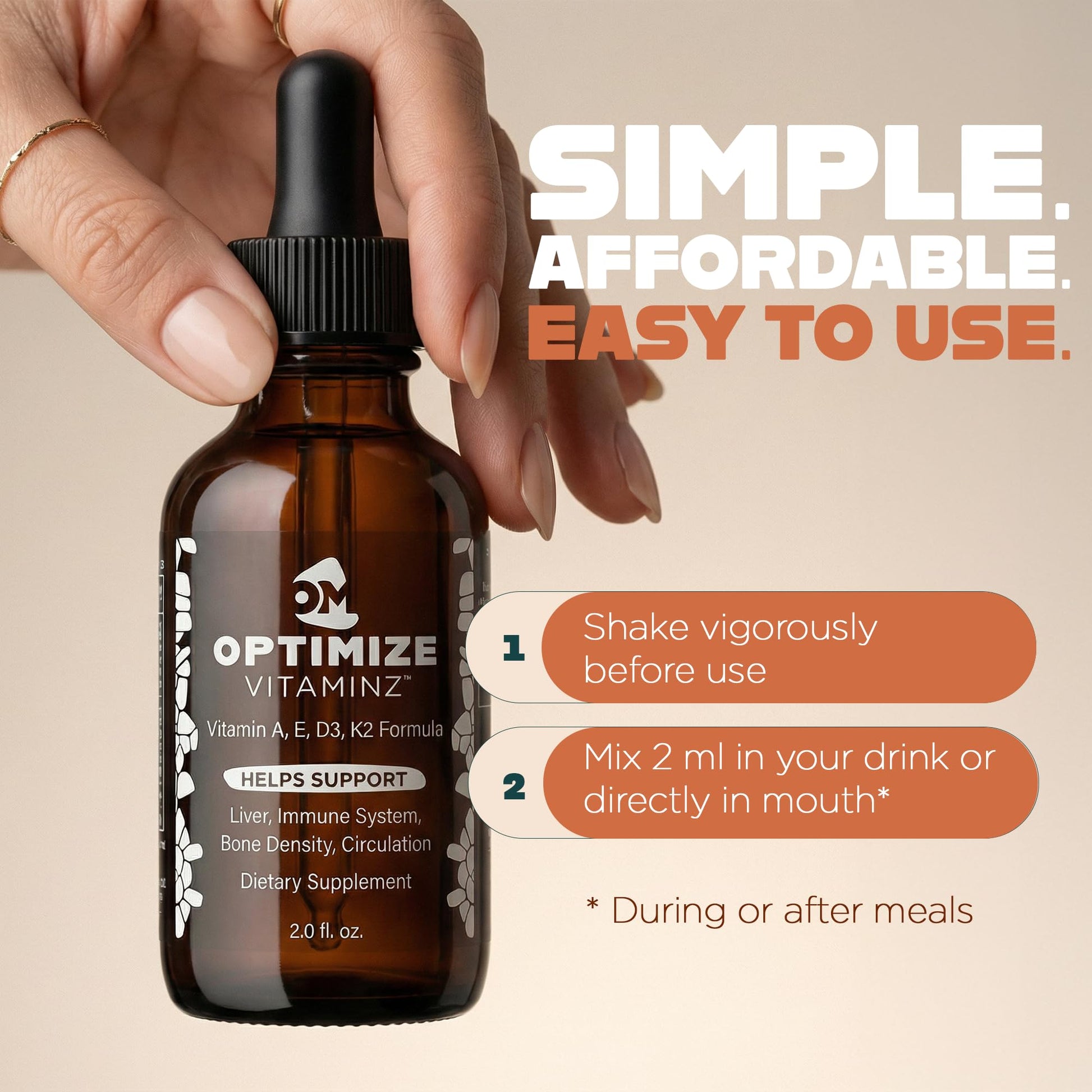 Optimize Vitaminz Liquid Vitamin D3 K2 Drops with Dandelion Root & Bilberry | Immune, Liver & Bone Support, MK-7 Formula, Fast Absorption Liquid Multivitamin, 30 Day Supply, 2 Fl Oz Optimize MineralsAu supplements
