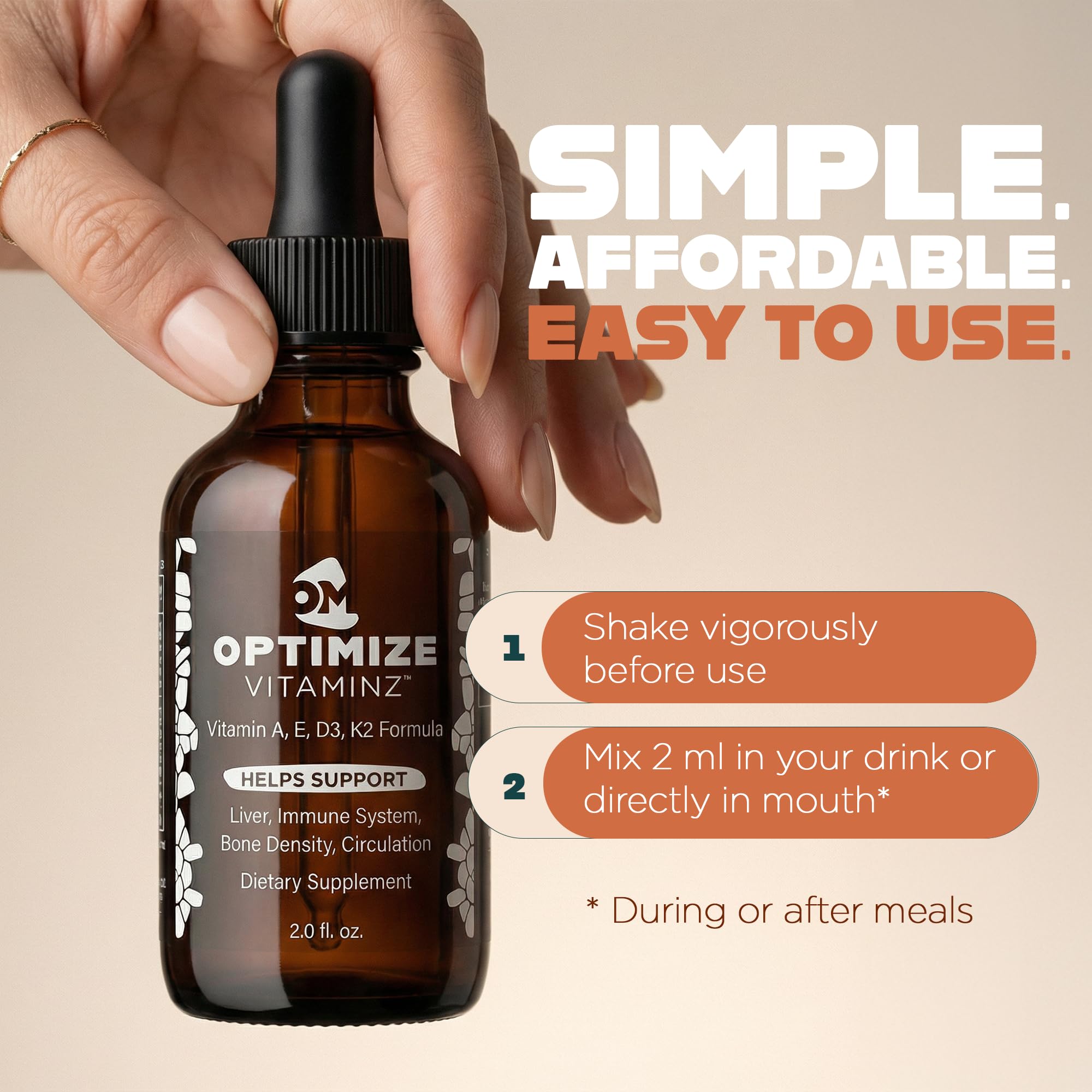 Optimize Vitaminz Liquid Vitamin D3 K2 Drops with Dandelion Root & Bilberry | Immune, Liver & Bone Support, MK-7 Formula, Fast Absorption Liquid Multivitamin, 30 Day Supply, 2 Fl Oz Optimize MineralsAu supplements