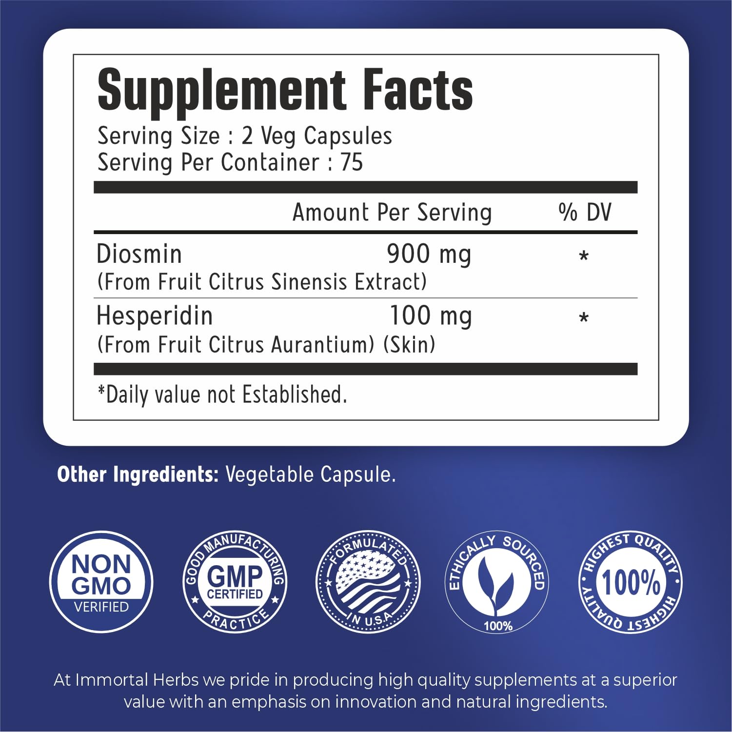 Immortal Herbs Diosmin Hesperidin 1000mg Complex, 150 Capsules, Citrus Bioflavonoids Rich Fruit Extract, 100% Vegetarian, Non-GMO & Gluten Free Diosmin Supplement with Max Strength Immortal HerbsAu supplements