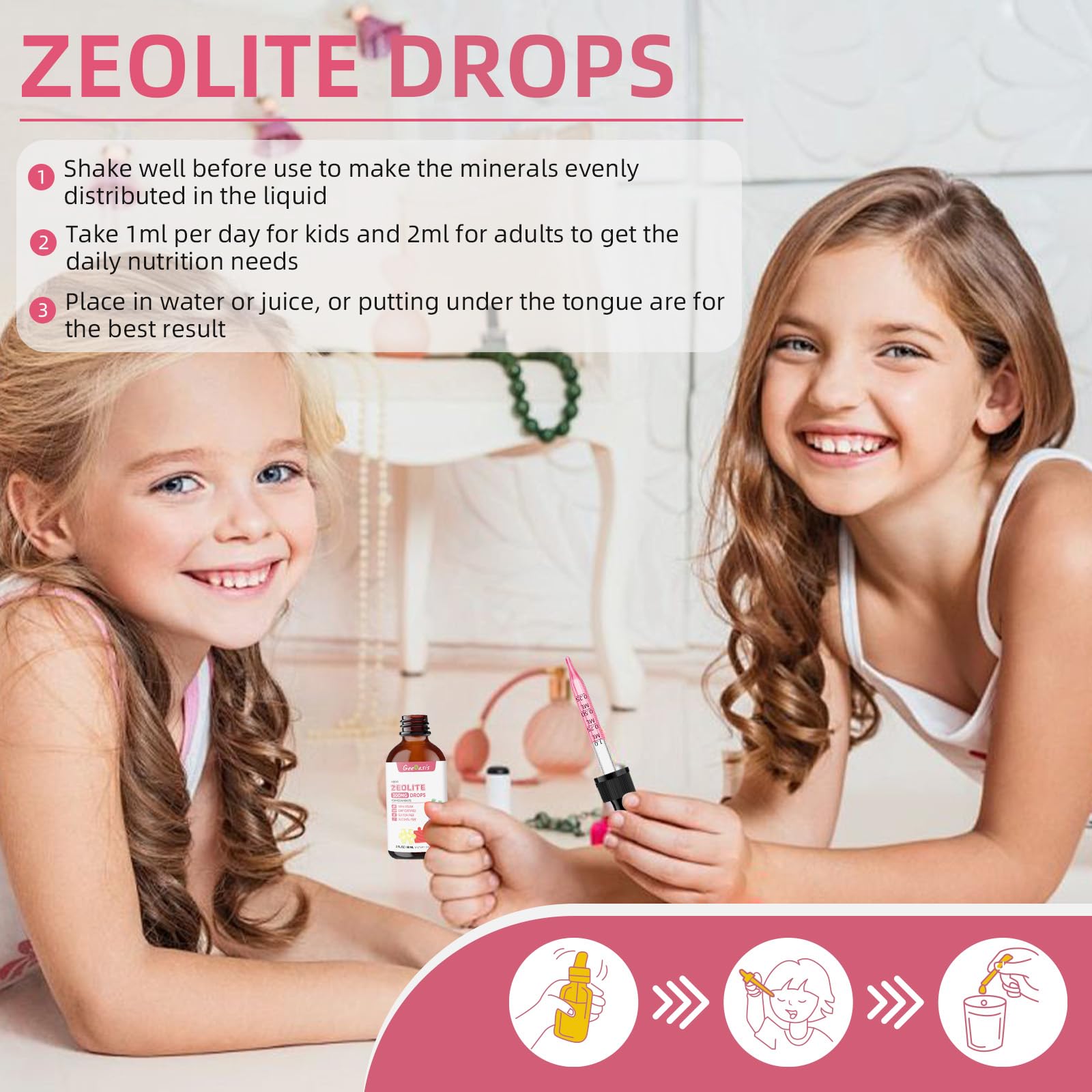 Geeoasis Zeolite Detox for Kids & Adults, 300 mg Zeolite Clinoptilolite Liquid with Vitamin B12 & D3, Vitamin C & Zinc Gluconate, Immune Support & Gut Health, Natural Strawberry Flavor, 2 Fl Oz GeeoasisAu supplements