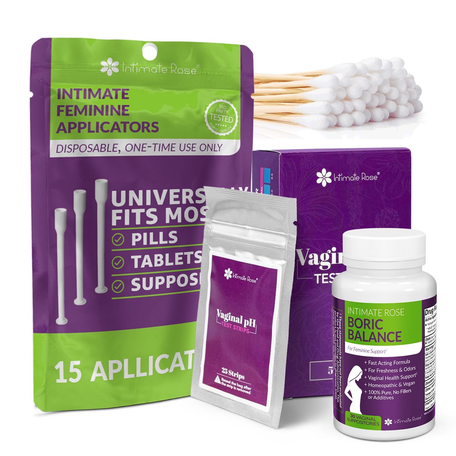 Intimate Rose Boric Acid Suppositories + 15 Count Vaginal Suppository Applicator + pH Test Strips Intimate RoseAu supplements