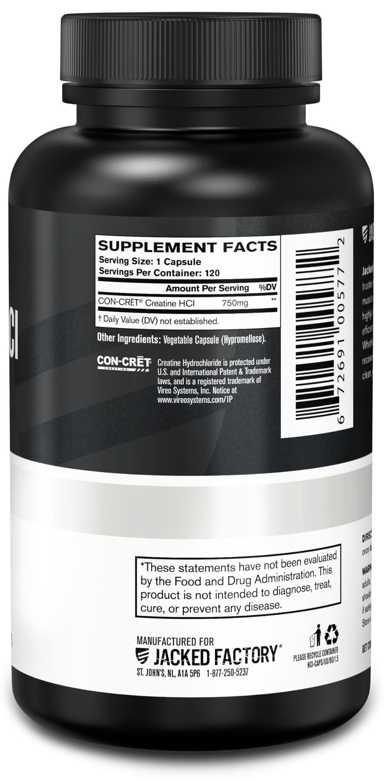 Jacked Factory Creatine HCl Capsules - CON CRET Creatine Pills 750mg - Lean Muscle Growth & Recovery, Boost Strength & Endurance, No Bloating or Cramps - 120 Capsules Jacked FactoryAu supplements