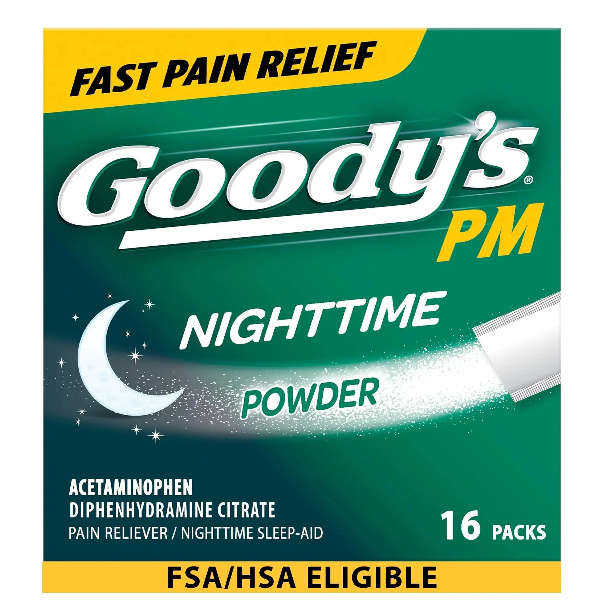 Goody's Nighttime Powder, Pain Reliever & Sleep Aid with Acetaminophen & Diphenhydramine Citrate, Caffeine Free, 16 Count Goody'sAu supplements