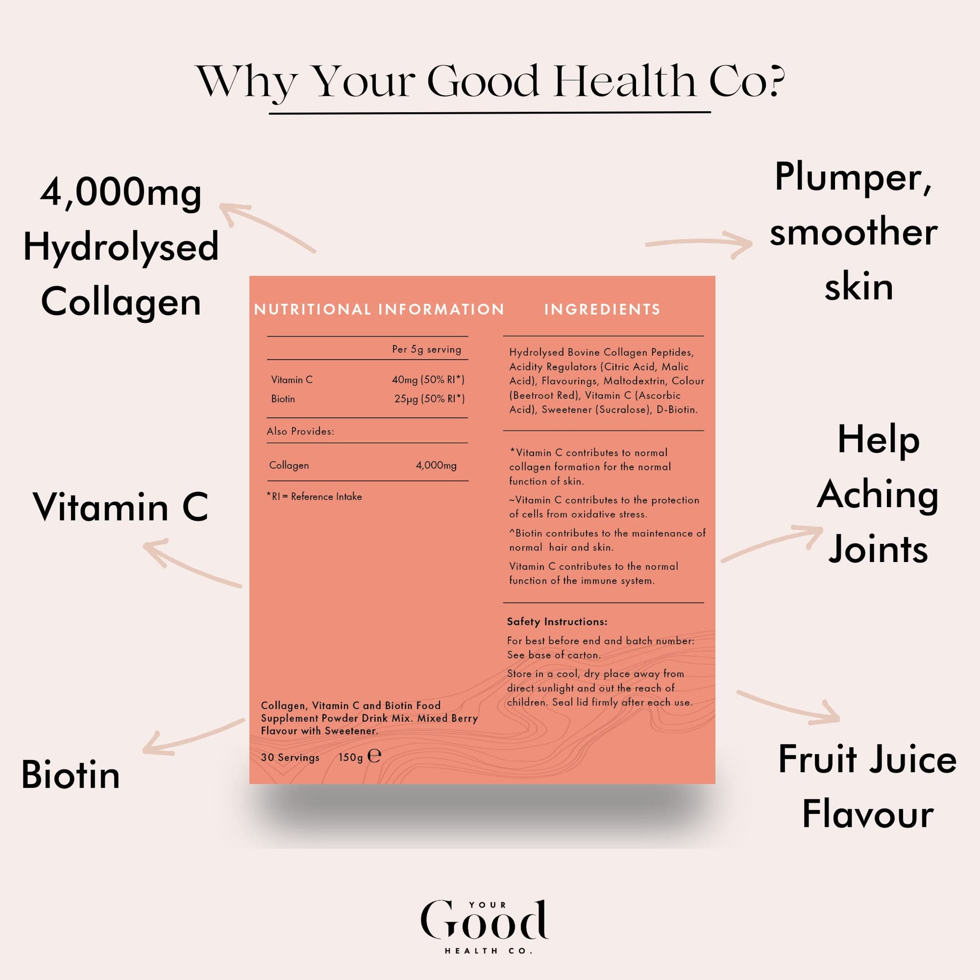 Your Good Health Co. – Your Beauty Premium Collagen Powder, Tropical | 150g Your Good Health Co.Au supplements