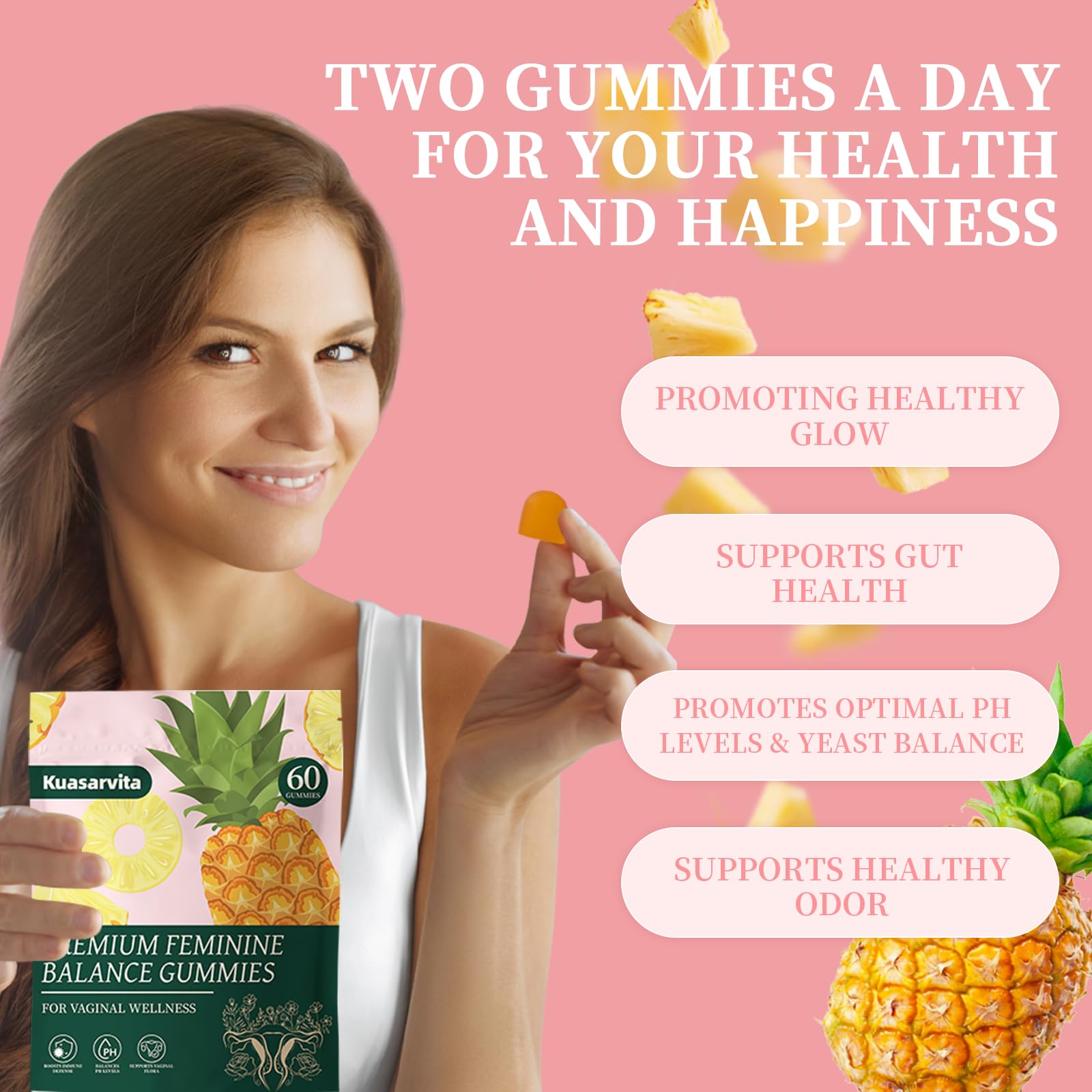 Premium Feminine Balance Gummies,Vital Vaginal Probiotics Source Feminine Gummies,Probiotic Gummies for Prenatal & Postnatal Women - Probiotics for Digestion, pH Balance, Gut Health, Immune Support KuasarvitaAu supplements
