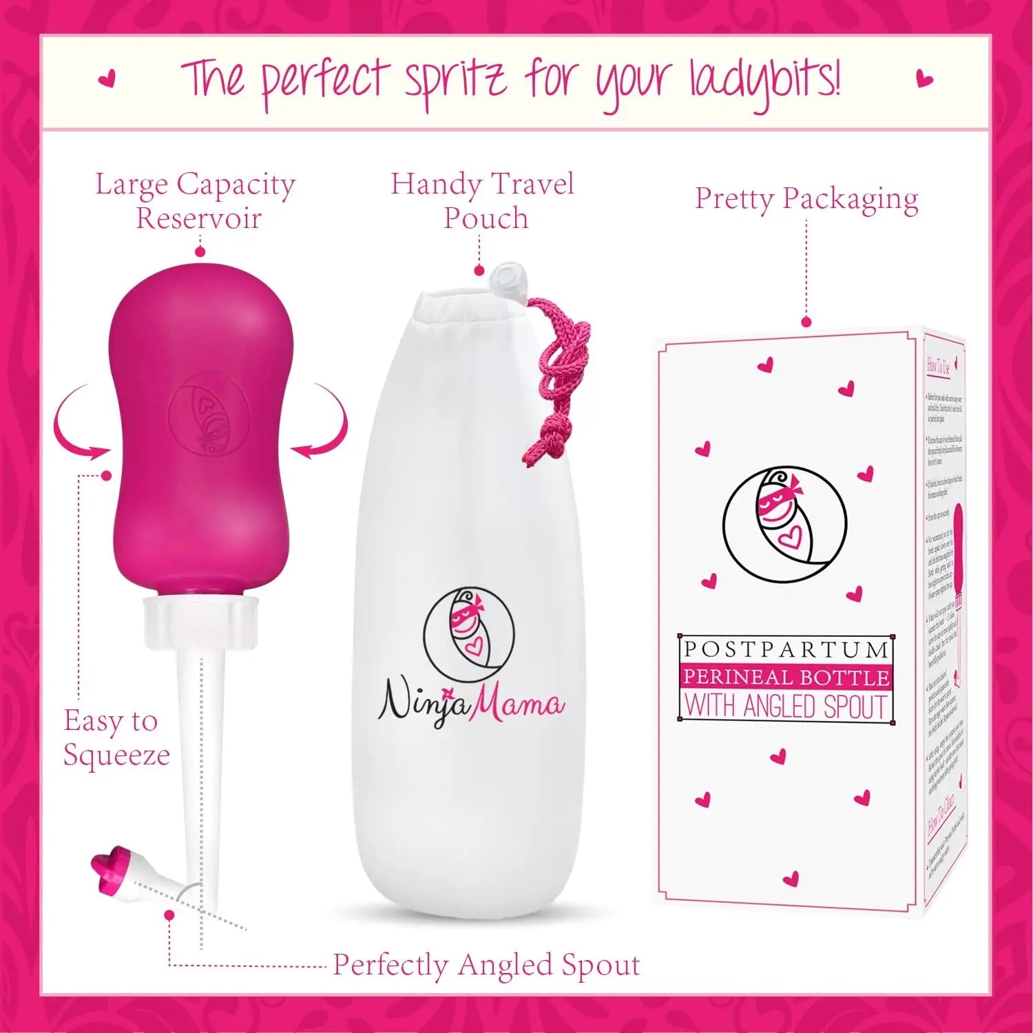 Ninja Mama Peri Bottle for Postpartum Care Post Partum Essentials for Pain Relief, Tears & Hemorrhoids After Birth Portable Perineal Bottle with Angled Spout Labor & Delivery Hospital Bag. (355ml) Ninja MamaAu supplements