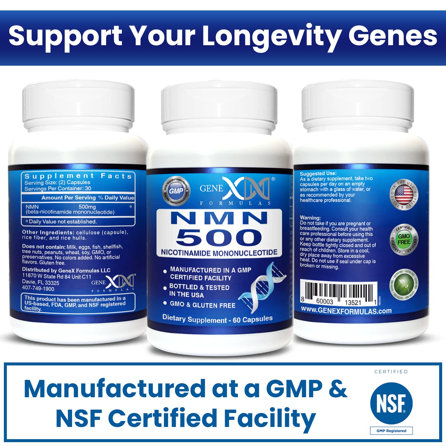 Genex Formulas NMN 500mg - 99% Pure Shelf Stabilized Supplement Capsules for Increased NAD Levels & Healthy Aging, GMP Certified, 500mg per Serving, 60 Capsules Genex FormulasAu supplements