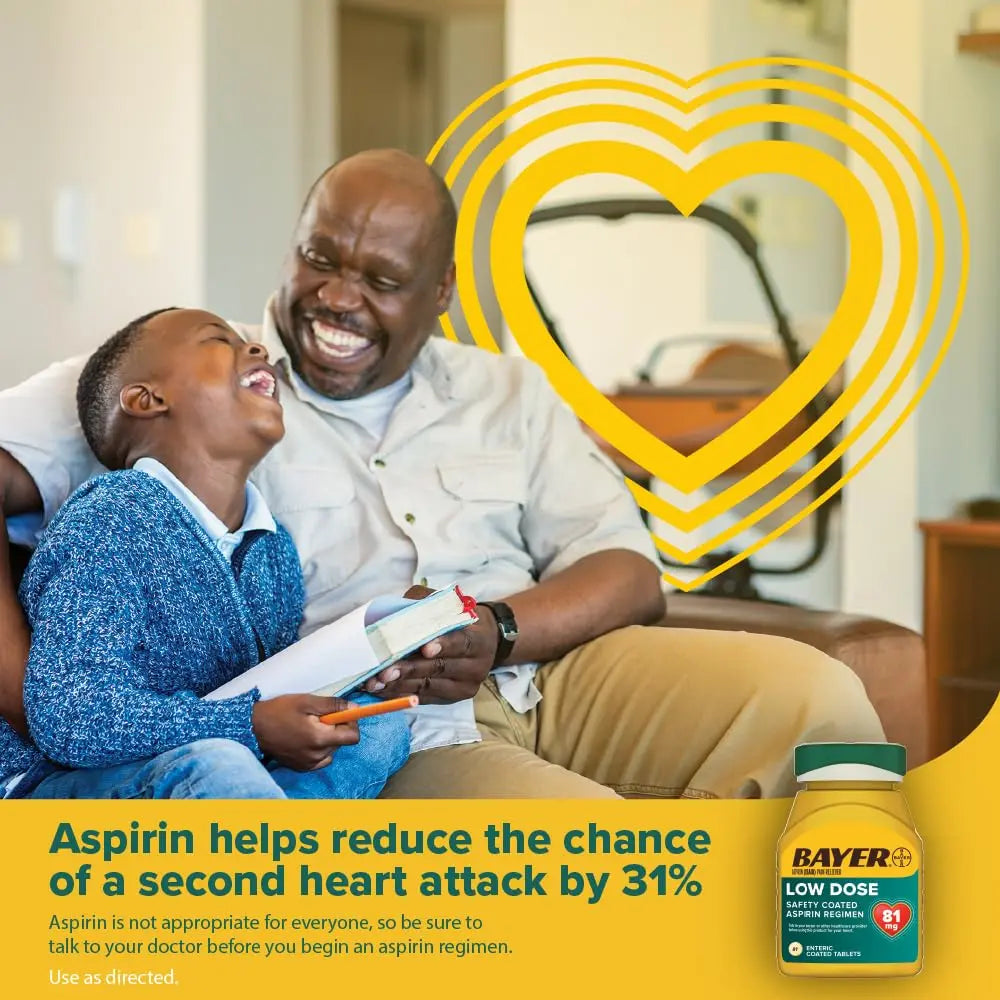 Bayer Aspirin Low Dose 81 mg, Enteric Coated Tablets, Doctor Recommended, Secondary Prevention of Cardiovascular Disease, 300 Safety Coated Tablets (Packaging may vary) BayerAu supplements