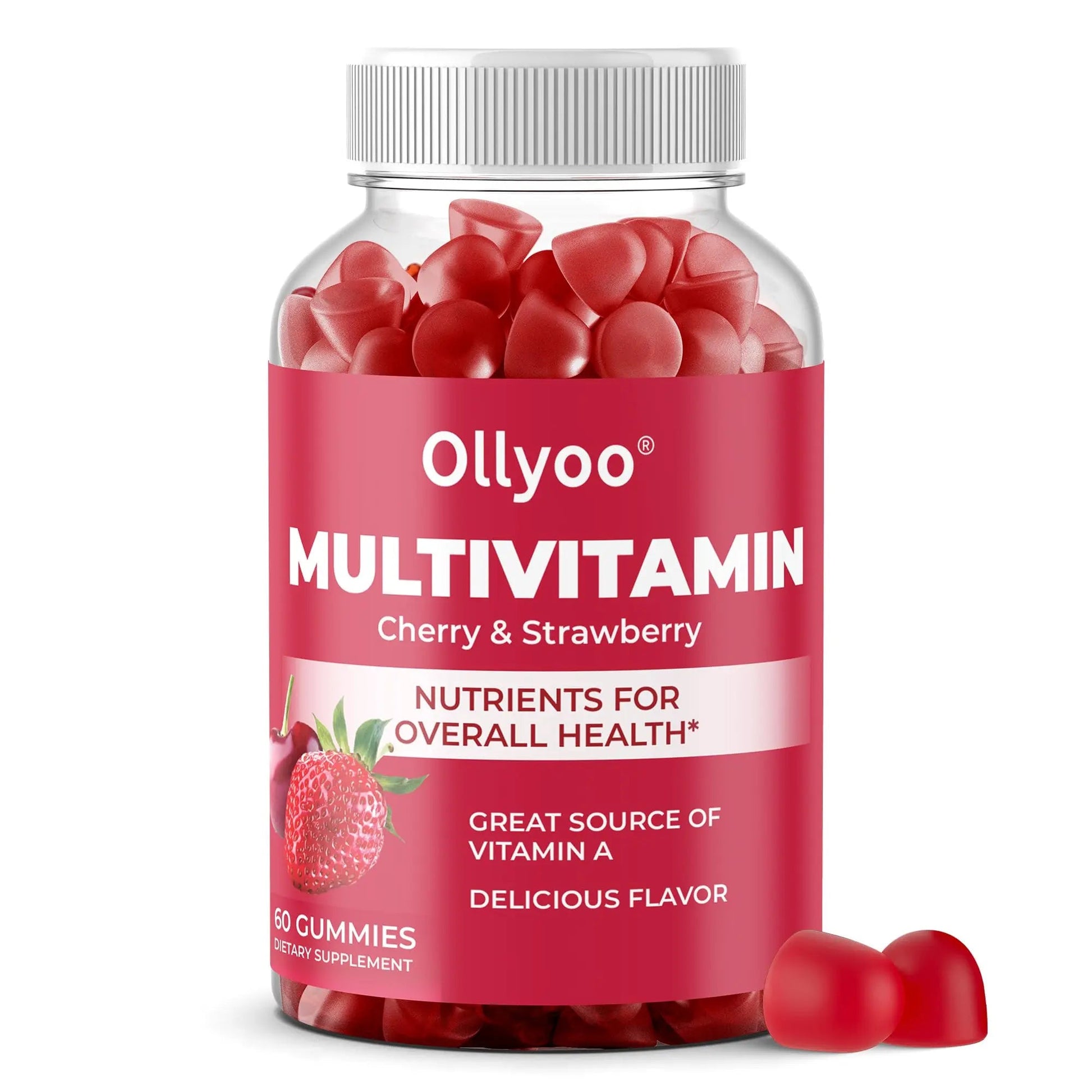Ollyoo Multivitamin Gummies for Adults | Cherry & Strawberry Flavor | Great Source of Vitamin A & Essential Nutrients | OllyooAu supplements
