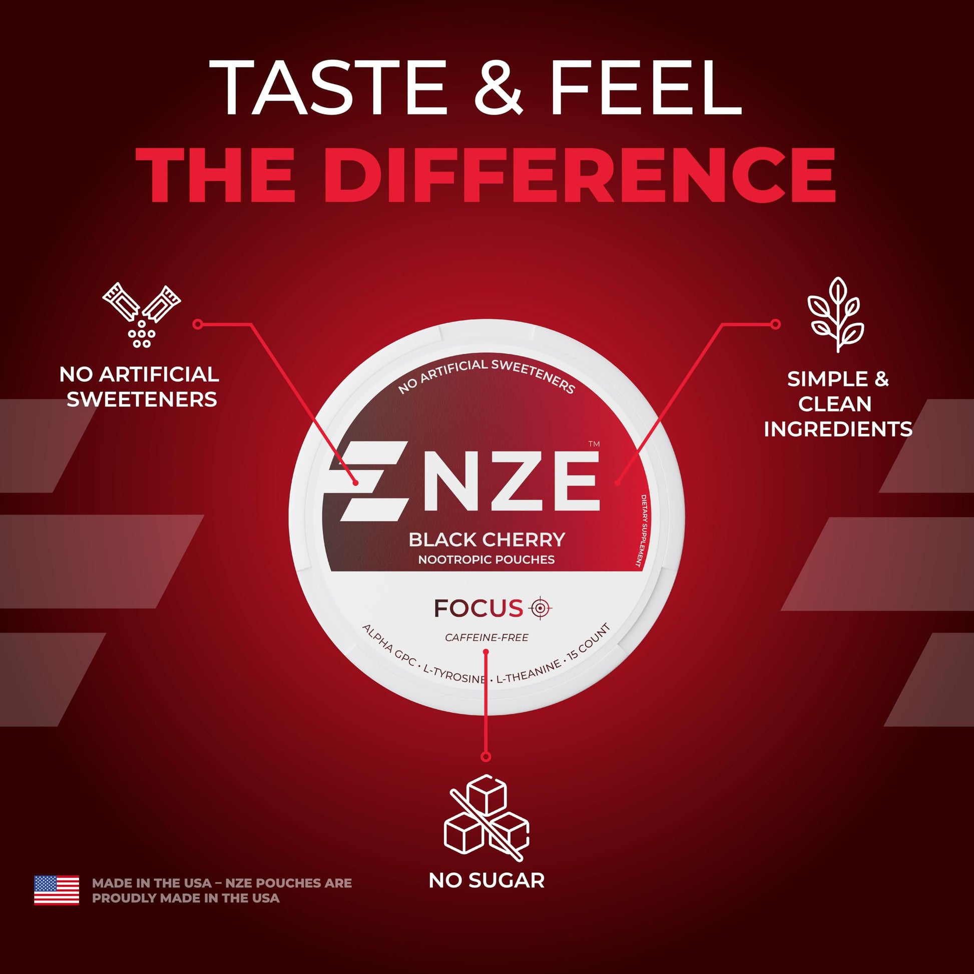 NZE Caffeine Free Nootropic Pouches (Black Cherry) - Nootropic Pouches with Alpha GPC, L-Tyrosine & L-Theanine - No Sugar or Artificial Sweeteners - 15 Pouches Per Can - 5 Pack NZEAu supplements
