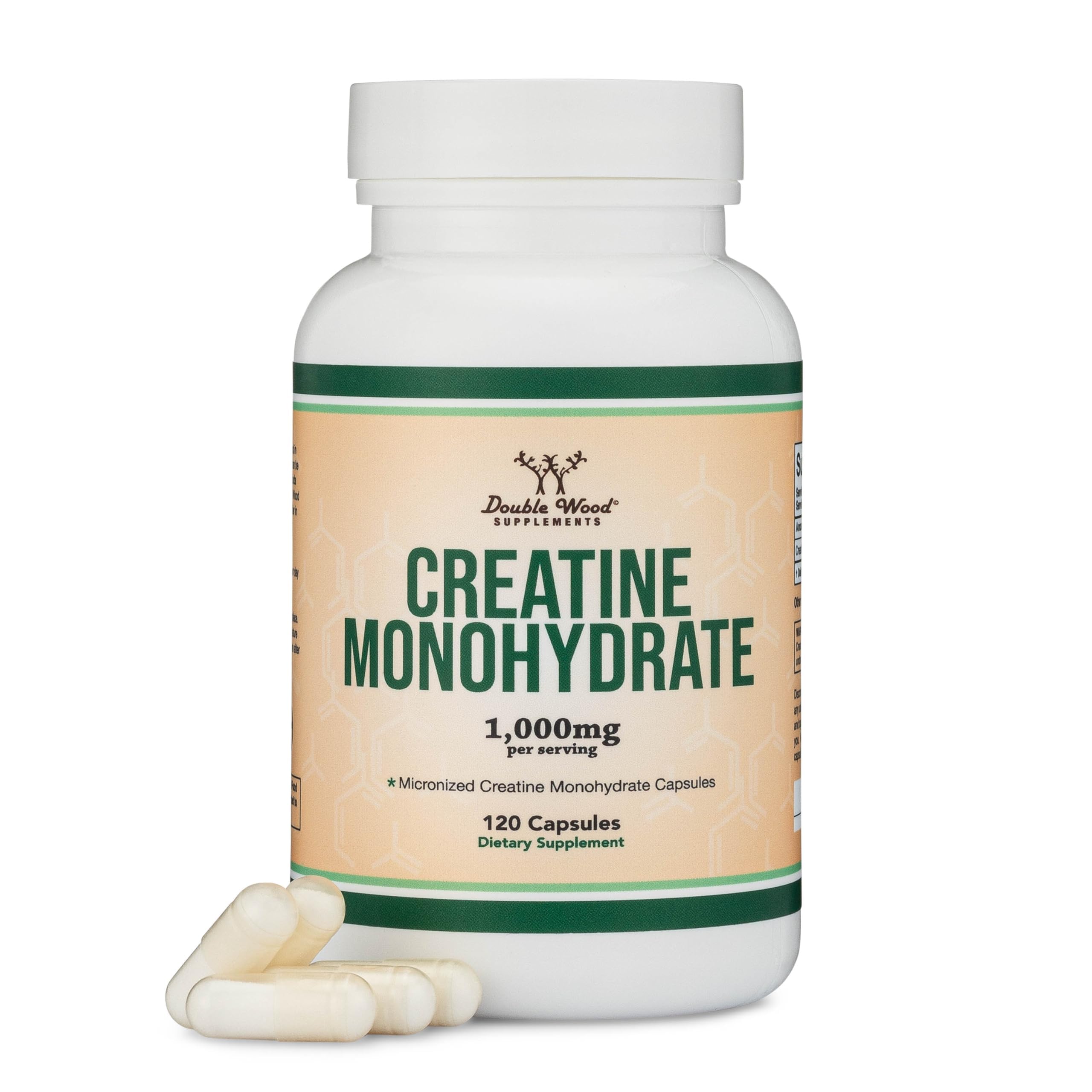 Creatine Monohydrate Capsules - 1g per Serving, 120 Count - No Fillers, Vegan Safe, Non-GMO, Gluten Free by Double Wood Double Wood SupplementsAu supplements