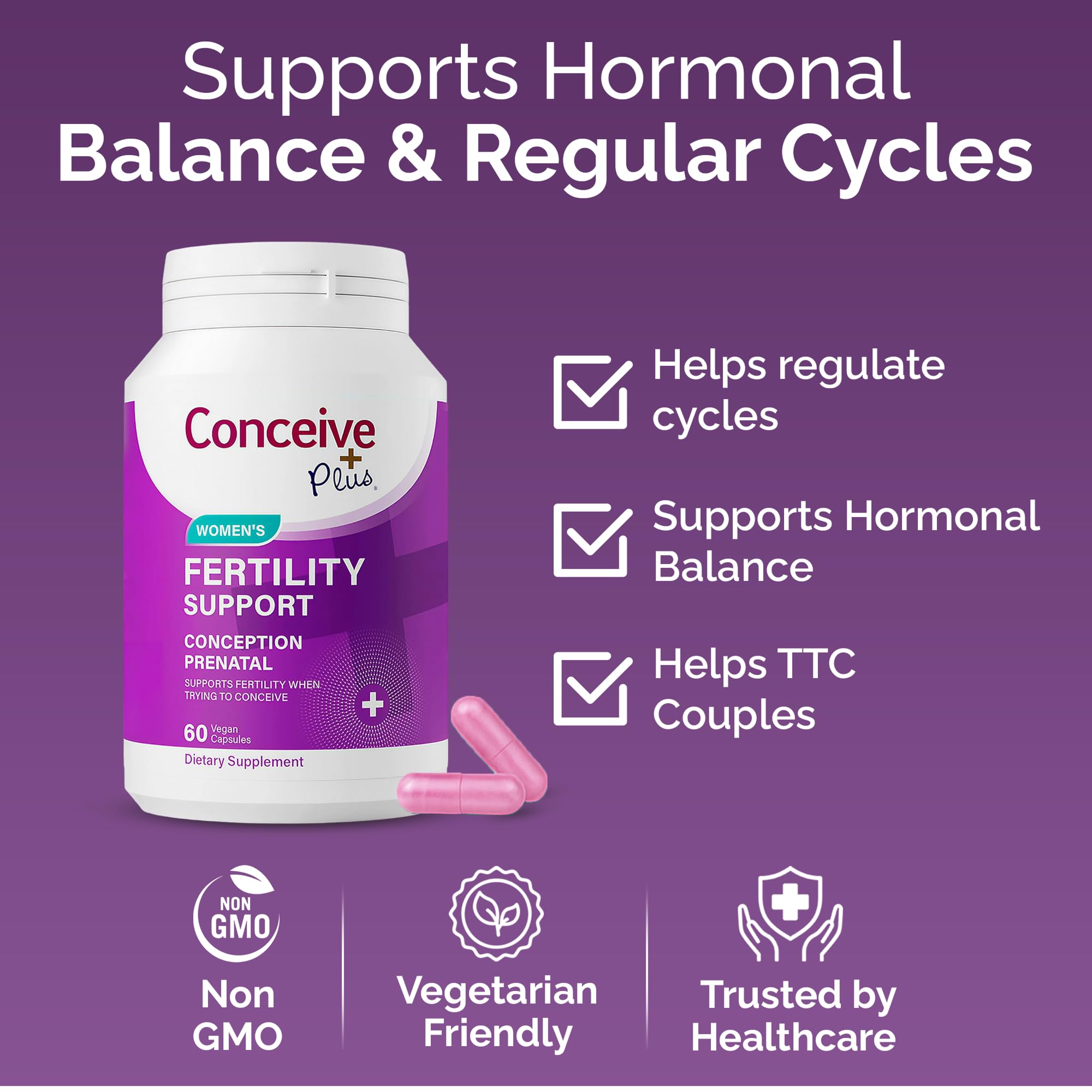 CONCEIVE PLUS Womens Fertility Support – Prenatal Multivitamin for Trying to Get Pregnant – Conception Blend, Hormonal Balance, Folate, Zinc, Thiamin, Riboflavin, Biotin – Non-GMO, Vegan – 30 Days CONCEIVE PLUSAu supplements