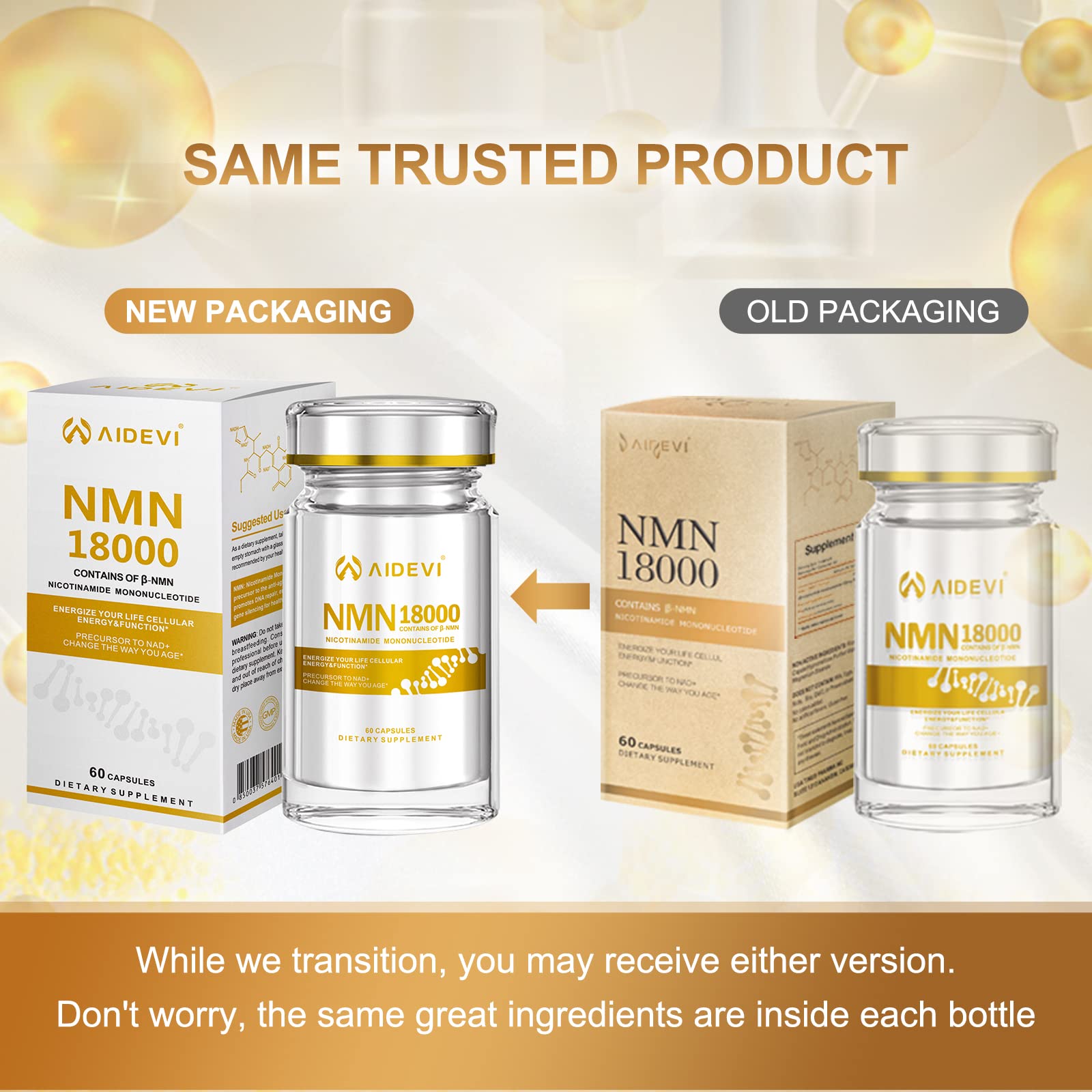 AIDEVI NMN 18000 - Nicotinamide Mononucleotide Supplement with Resveratrol, Stabilized Form & 99% High Purity to Boost NAD+ Levels for DNA Repair Supplement, for Healthy Aging, 60 Capsules AIDEVIAu supplements