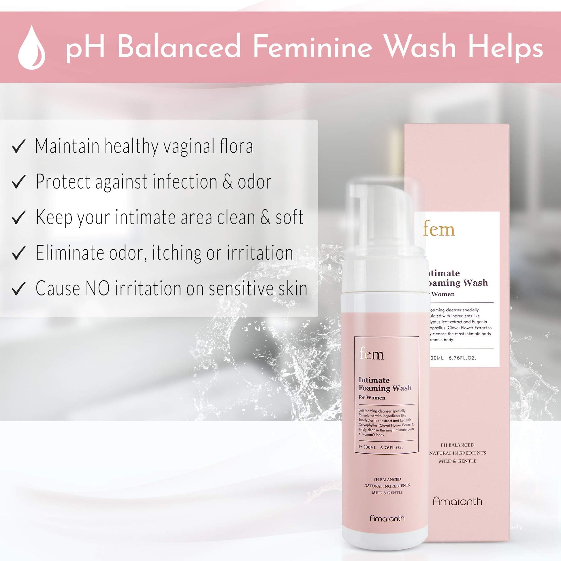 fem pH Balance Intimate Wash for Women, Feminine Wash for Sensitive Skin, Gentle Cleanser AmaranthAu supplements