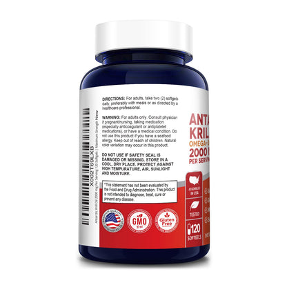 NusaPure Antarctic Krill Oil 2000 mg 120 Softgels, Omega-3 EPA 360mg, DHA 240mg NusaPureUS supplements