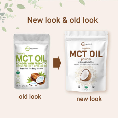 Organic MCT Oil Powder with Prebiotic Fiber,1 Pound(16 Ounce), Fast Fuel for Body and Brain Micro IngredientsUS supplements