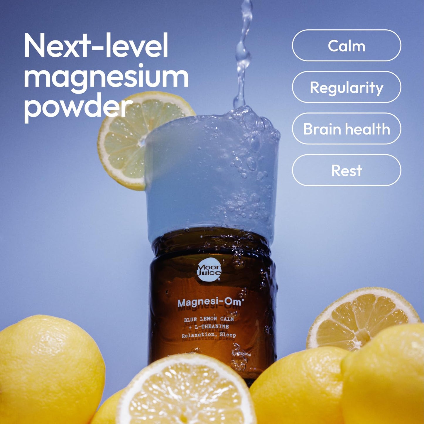 Moon Juice Magnesi-Om Magnesium Powder Supplement - Chelated Magnesium Complex + L-Theanine Blend for Rest, Relaxation & Regularity - Vegan, Non-GMO & No Sugar, Blue Lemon, 4.2 oz, 30 Servings Moon JuiceUS supplements