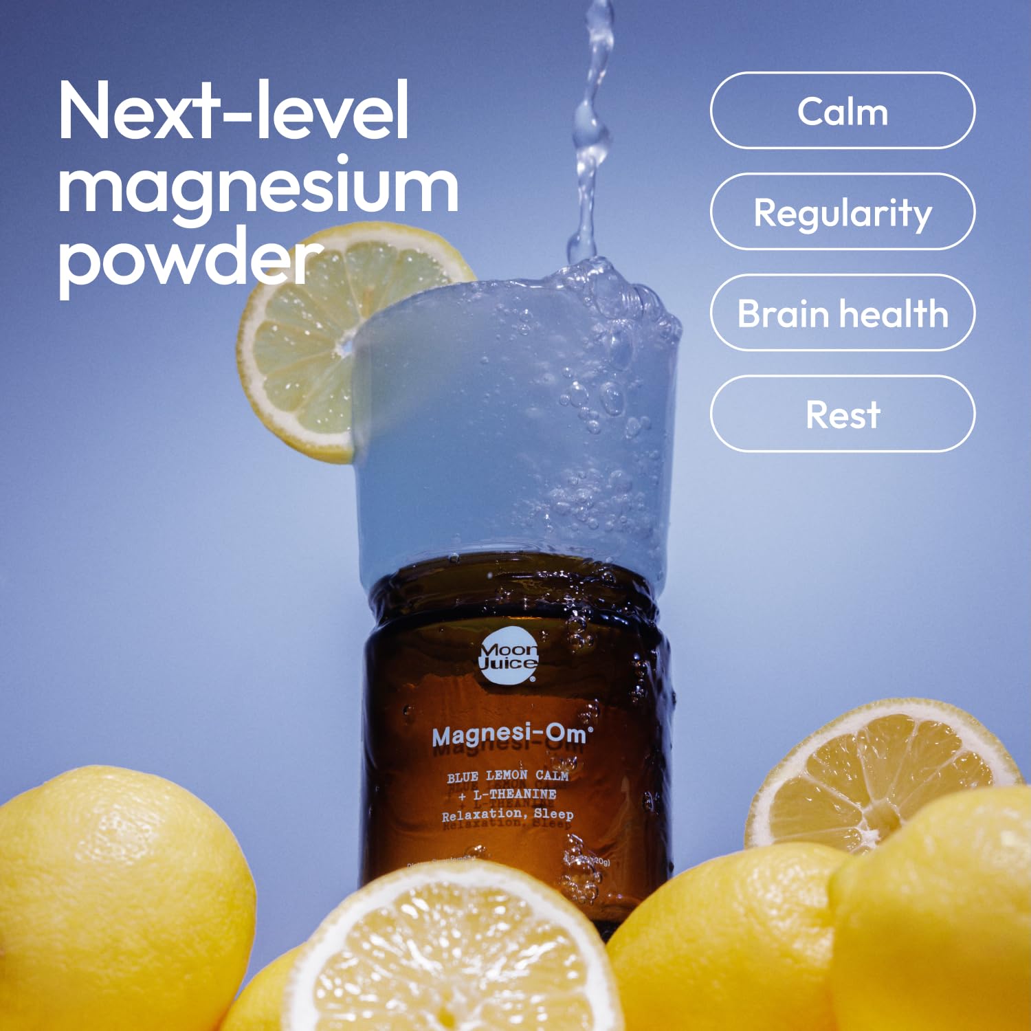 Moon Juice Magnesi-Om Magnesium Powder Supplement - Chelated Magnesium Complex + L-Theanine Blend for Rest, Relaxation & Regularity - Vegan, Non-GMO & No Sugar, Blue Lemon, 4.2 oz, 30 Servings Moon JuiceUS supplements